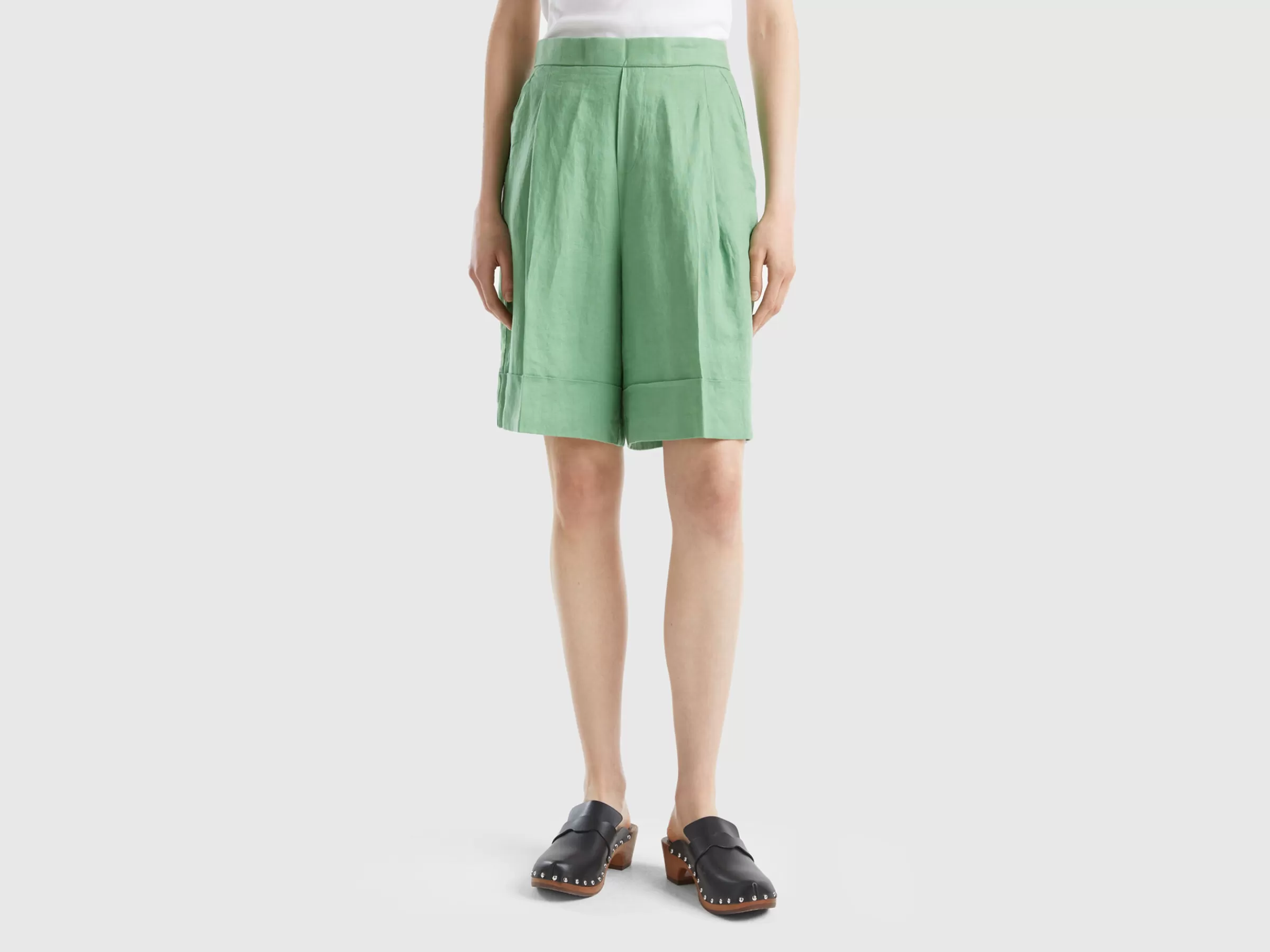 Bermudas 100% Linho Com Dobra^Benetton Online