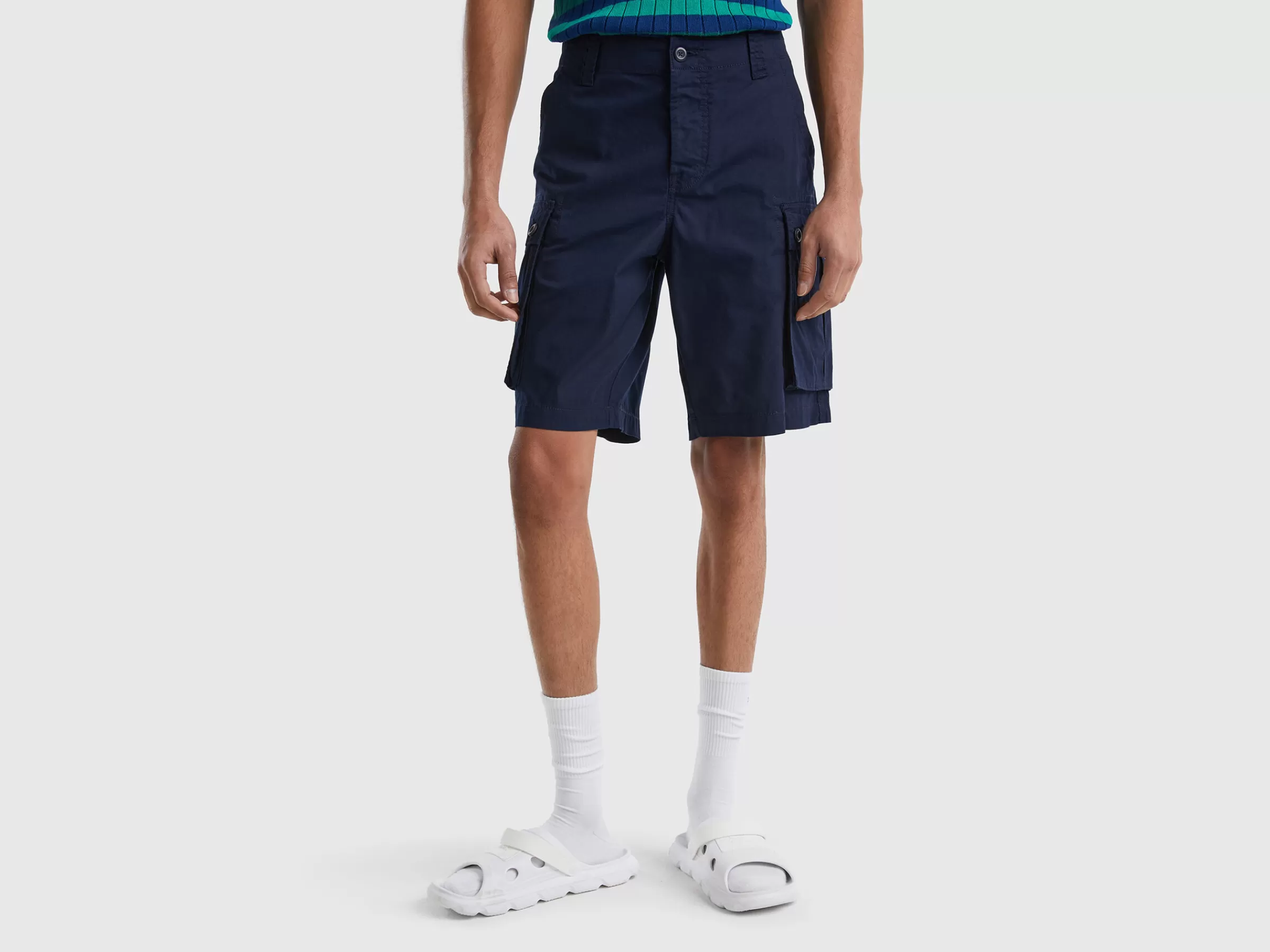 Bermudas Cargo Em Algodão Puro^Benetton Cheap