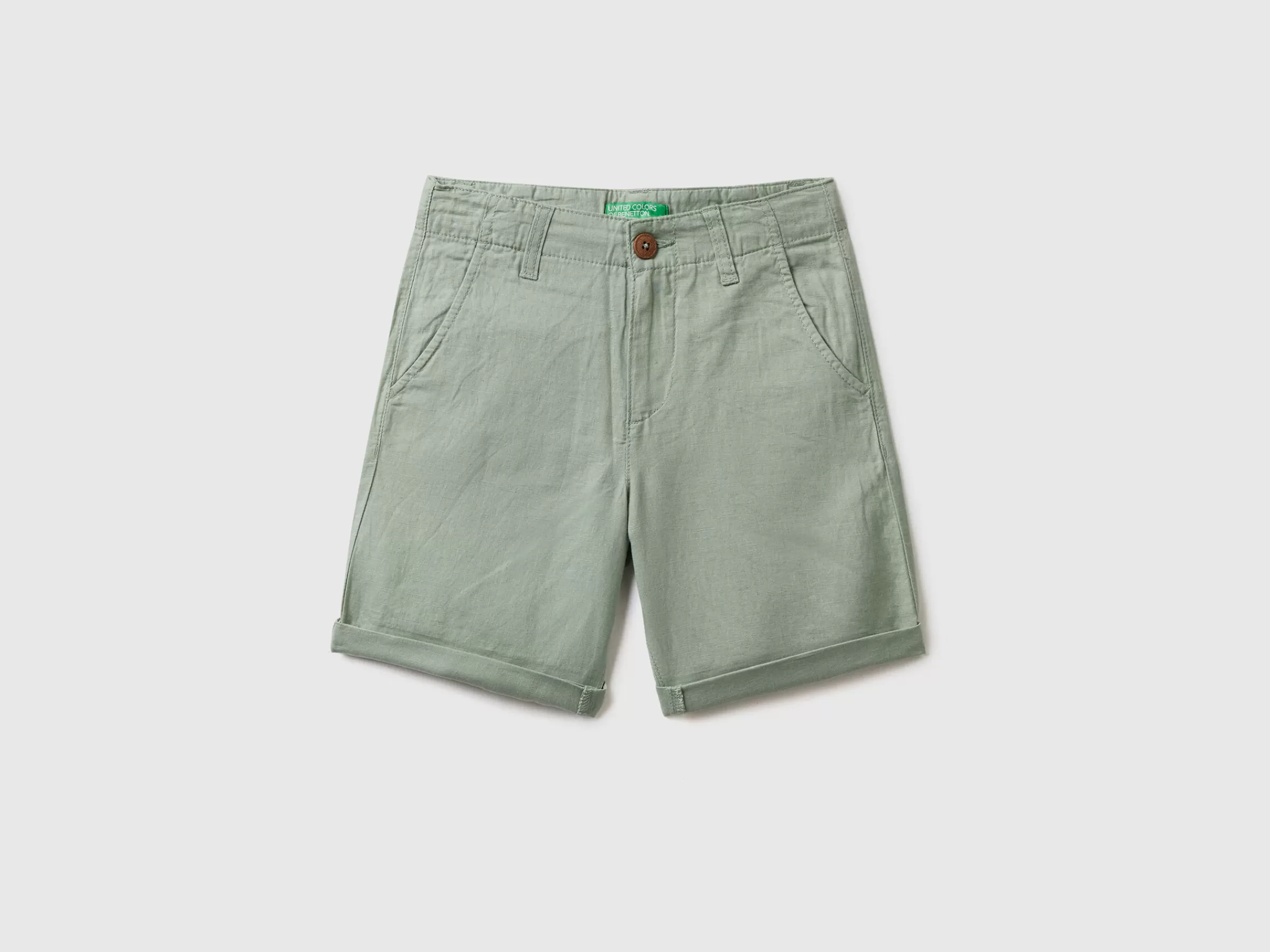 Bermudas Chino Em Mescla De Linho^Benetton Cheap