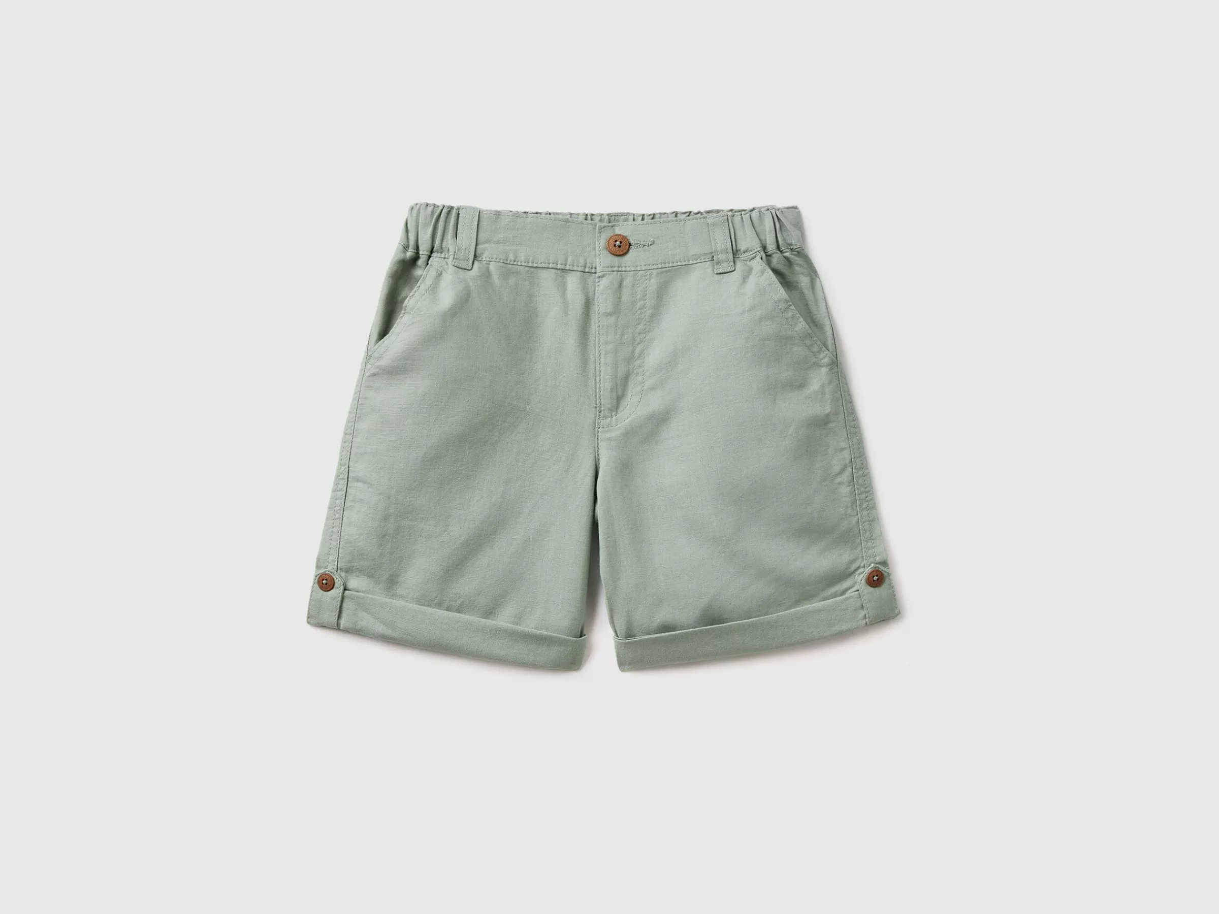 Bermudas Com Dobras Em Mescla Linho^Benetton Store