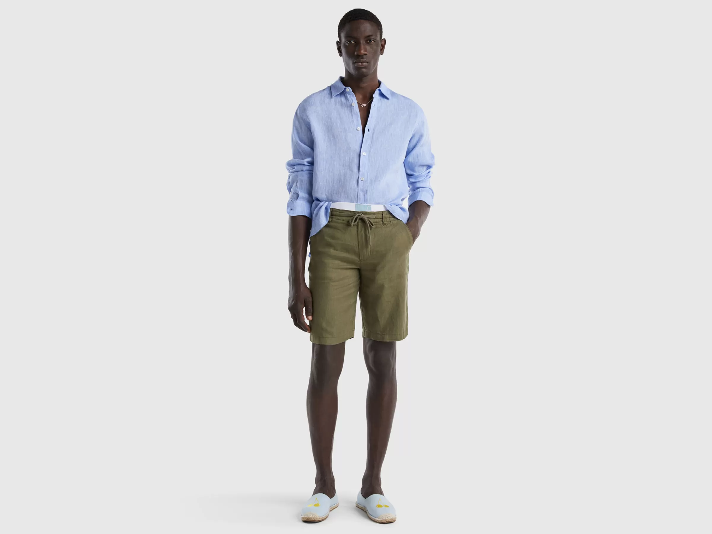 Bermudas Em 100% Linho^Benetton Outlet