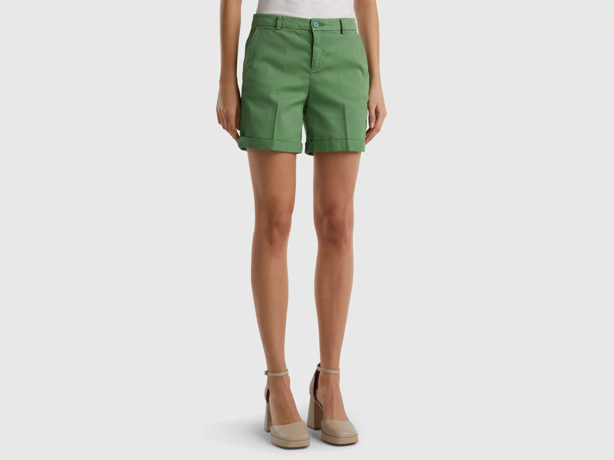 Bermudas Em Algodão Stretch^Benetton New