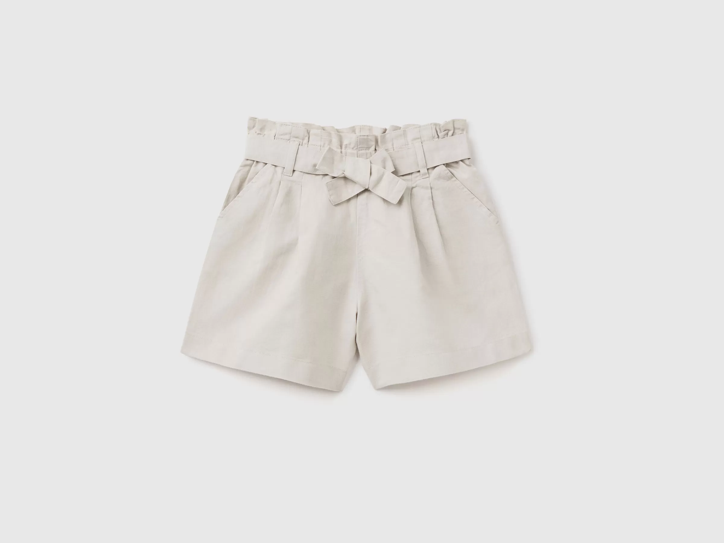 Bermudas Paperbag Em Mescla De Linho^Benetton New