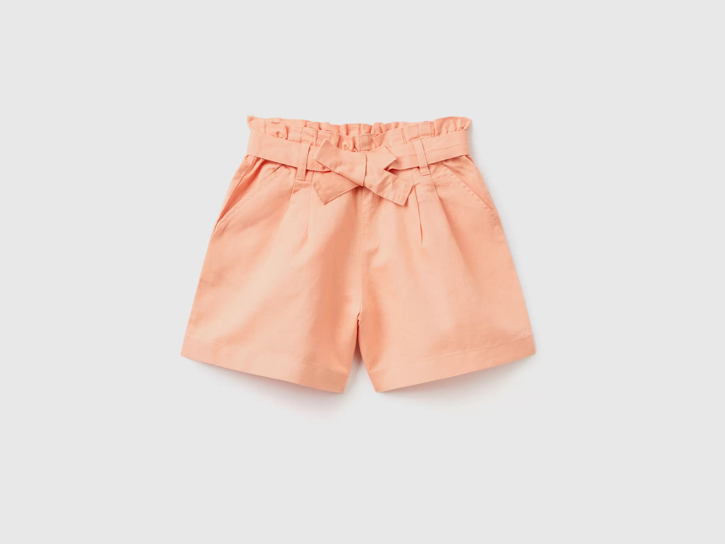 Bermudas Paperbag Em Mescla De Linho^Benetton New