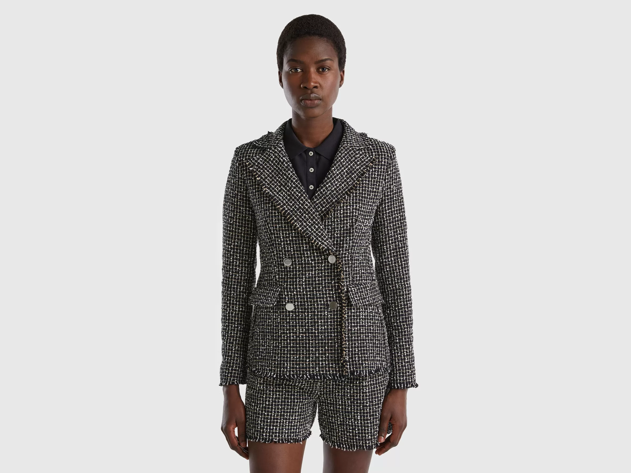 Blazer De Abotoadura Dupla Em Tweed^Benetton Clearance