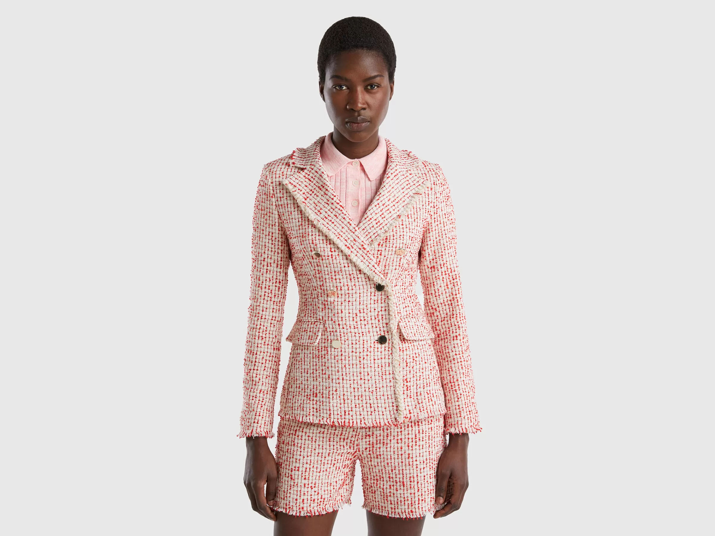 Blazer De Abotoadura Dupla Em Tweed^Benetton Sale