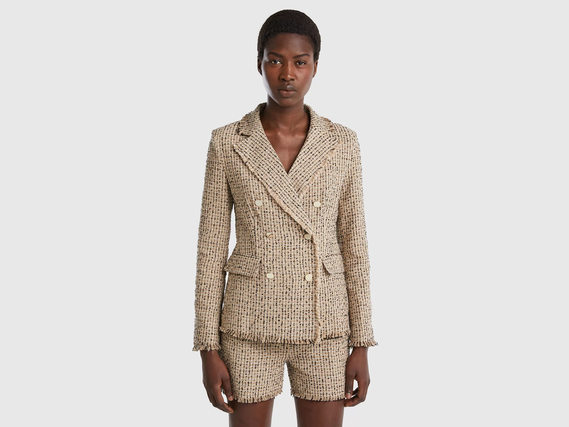 Blazer De Abotoadura Dupla Em Tweed^Benetton Outlet