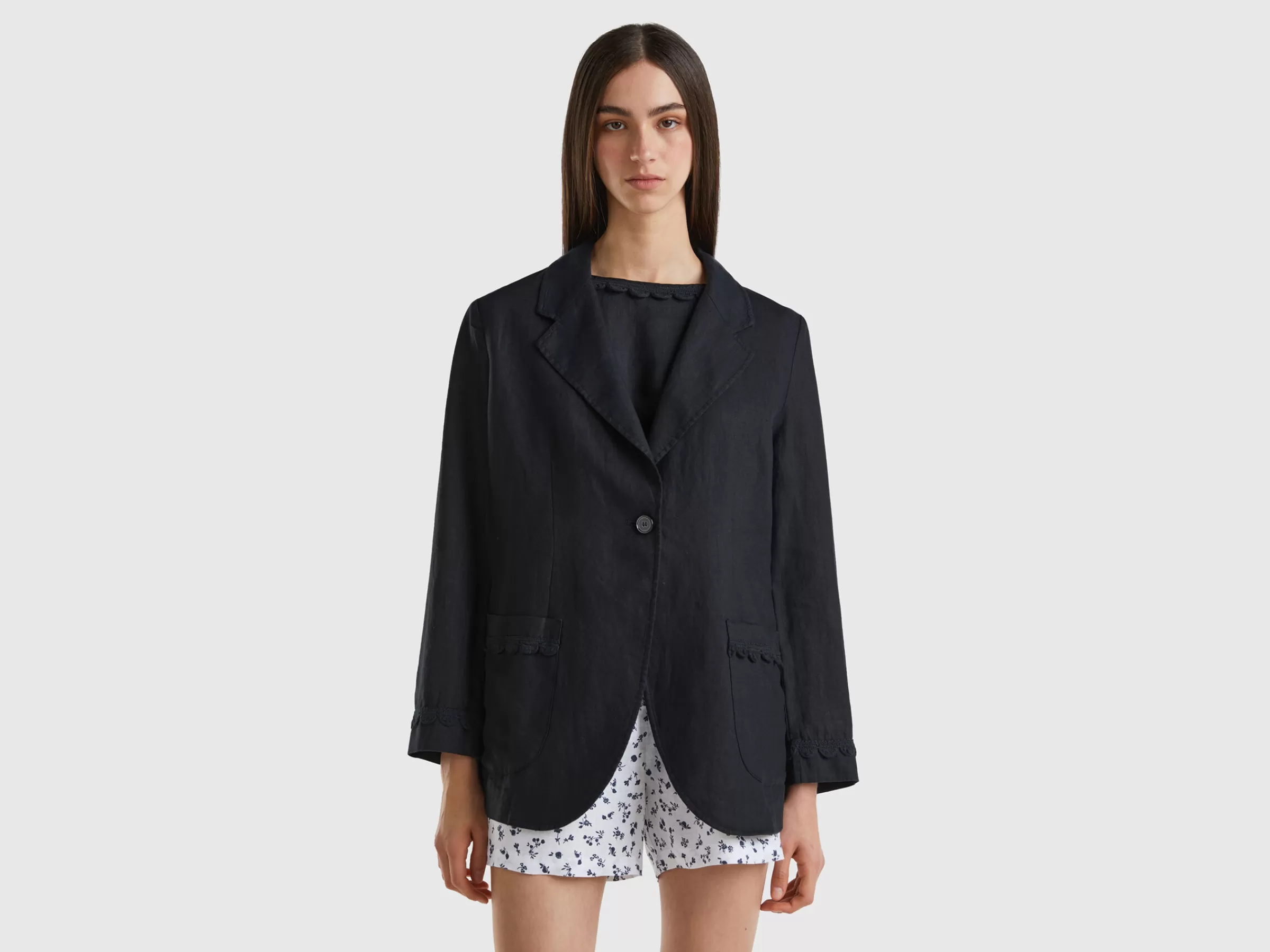 Blazer Sem Forro Em Linho Puro^Benetton Fashion