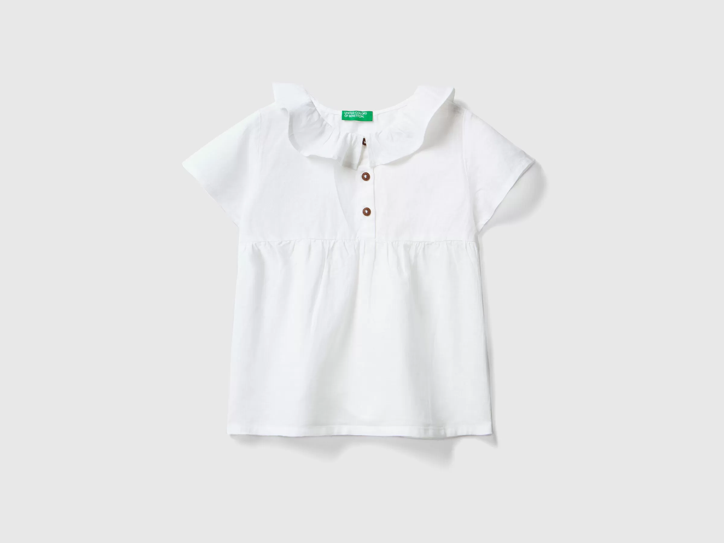 Blusa Com Gola Folho Em Mescla De Linho^Benetton Hot