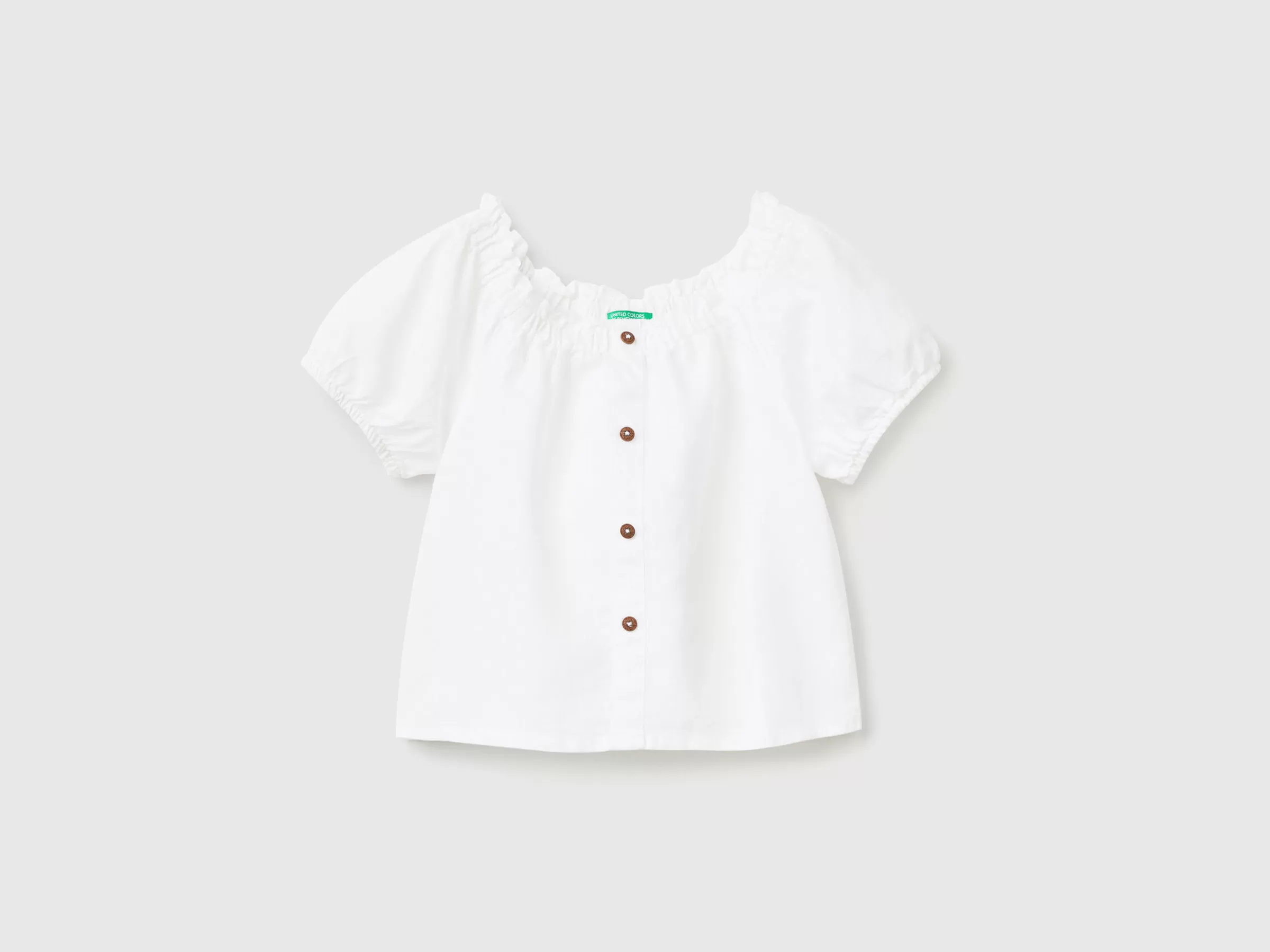 Blusa De Manga Curta Em Mescla De Linho^Benetton Best