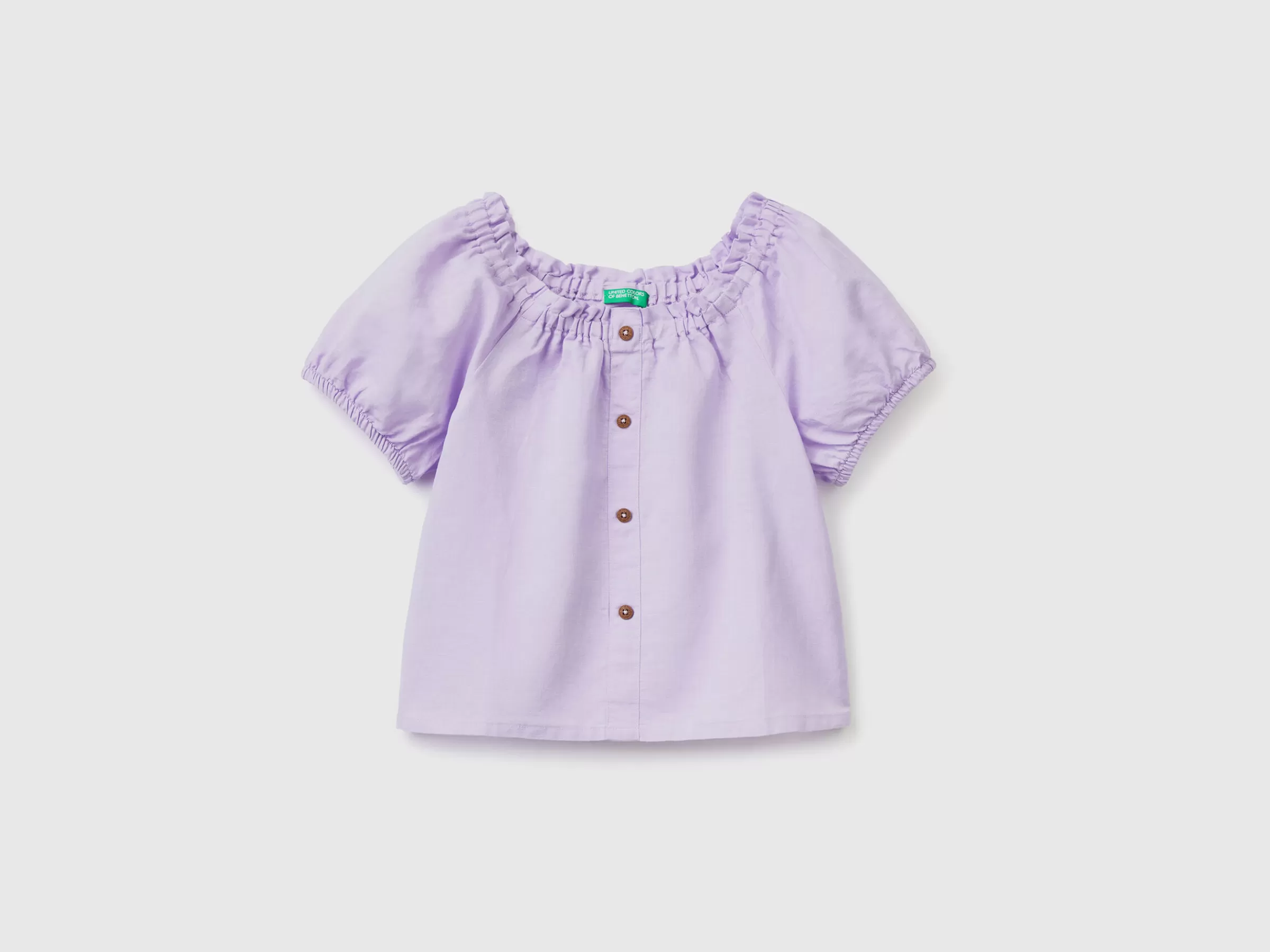 Blusa De Manga Curta Em Mescla De Linho^Benetton Cheap