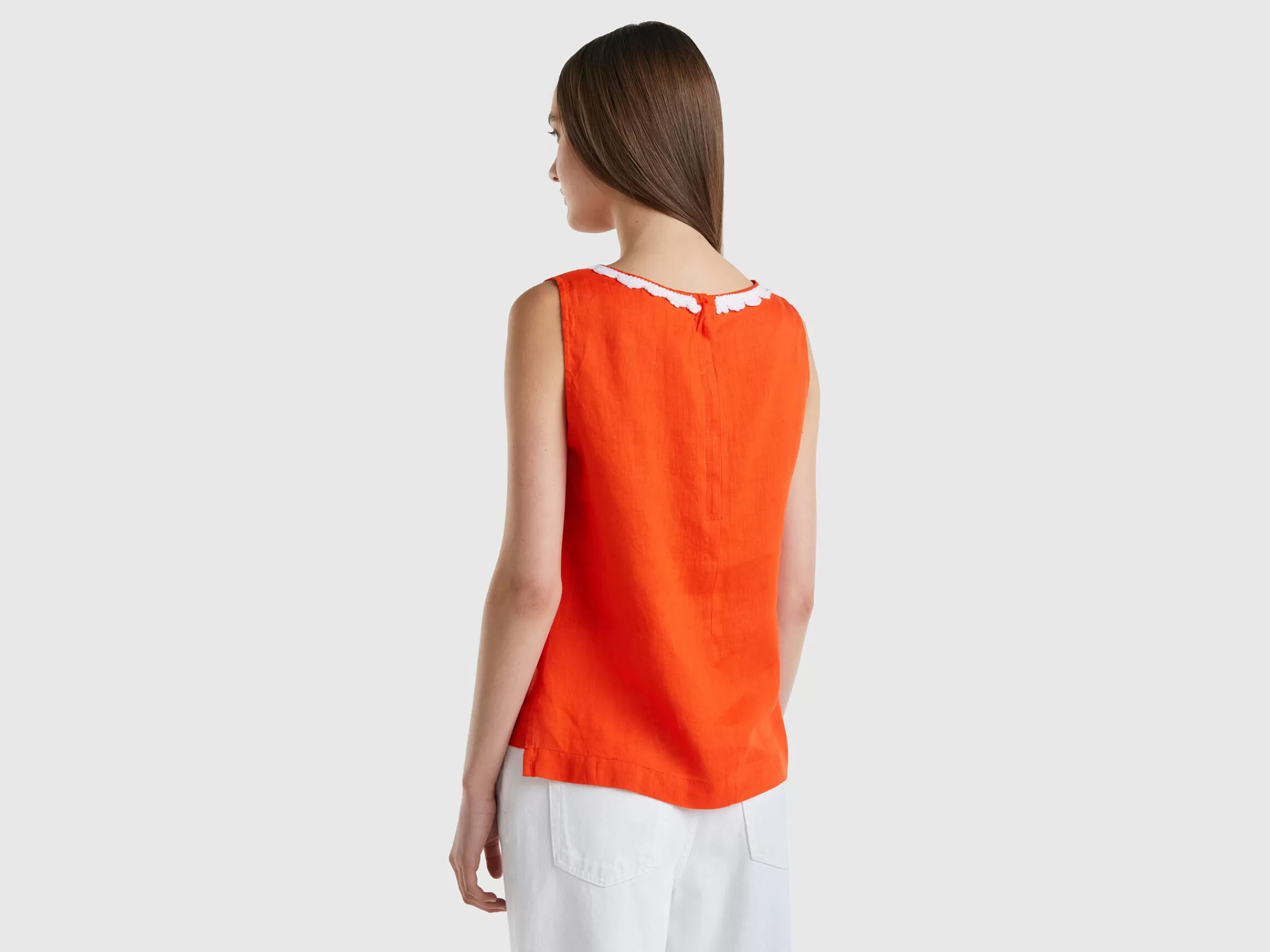 Blusa Em Puro Linho Com Detalhe Croche^Benetton Sale