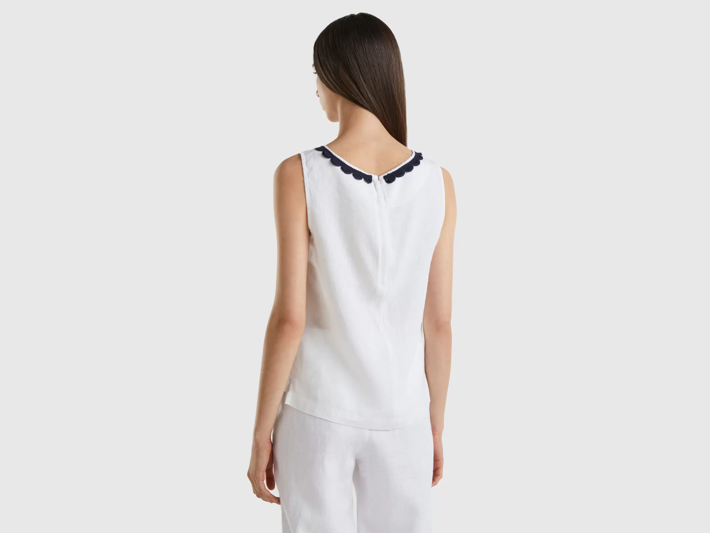 Blusa Em Puro Linho Com Detalhe Croche^Benetton Sale