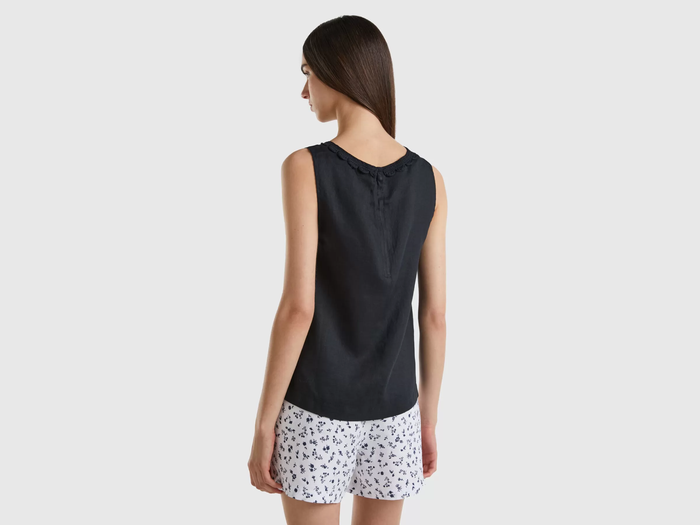 Blusa Em Puro Linho Com Detalhe Croche^Benetton Clearance