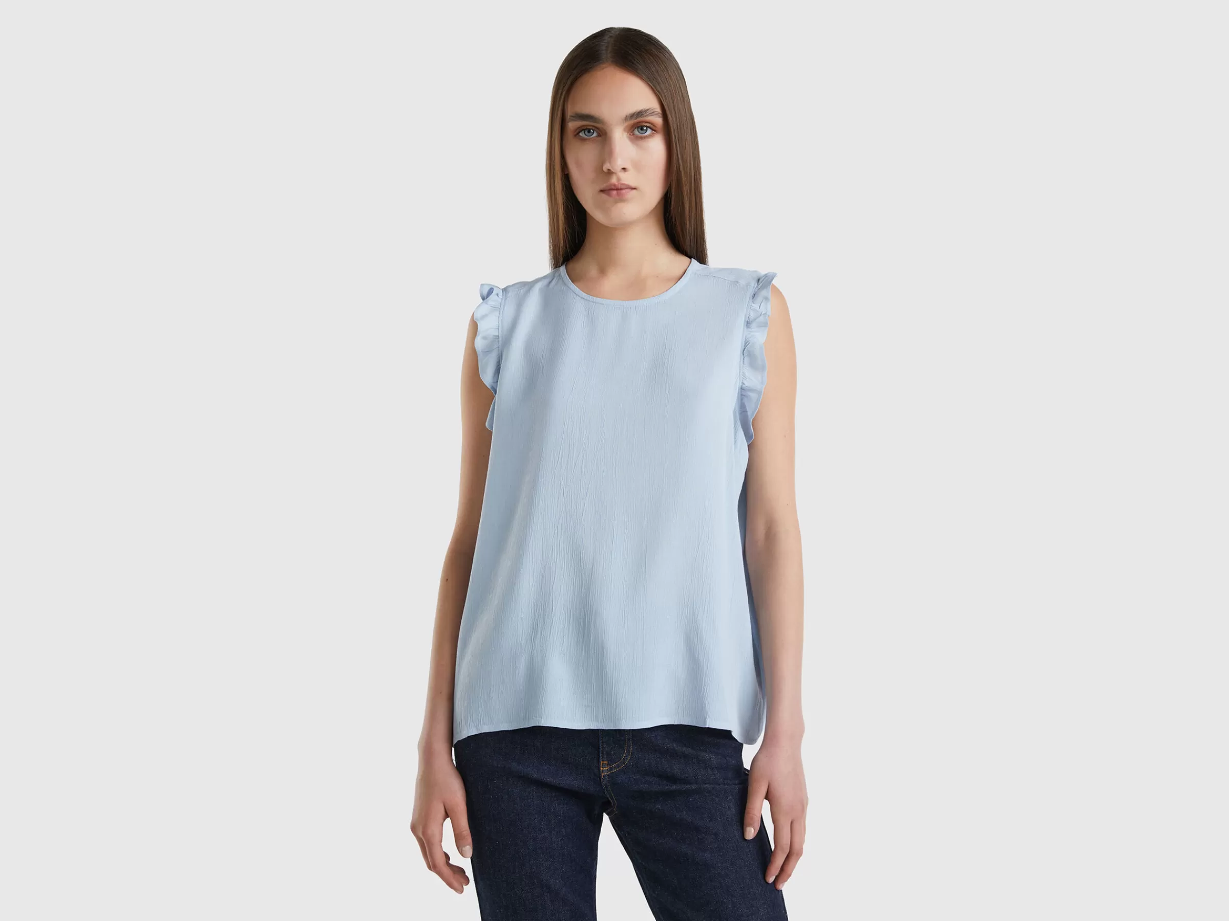 Blusa Fluida Com Folhos^Benetton Discount