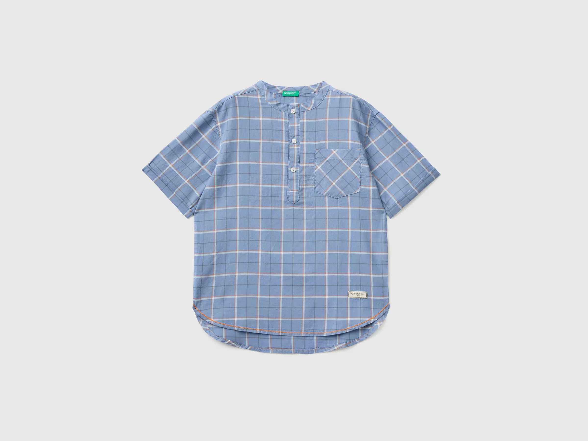 Camisa Aos Quadrados Com Gola Coreana^Benetton Store