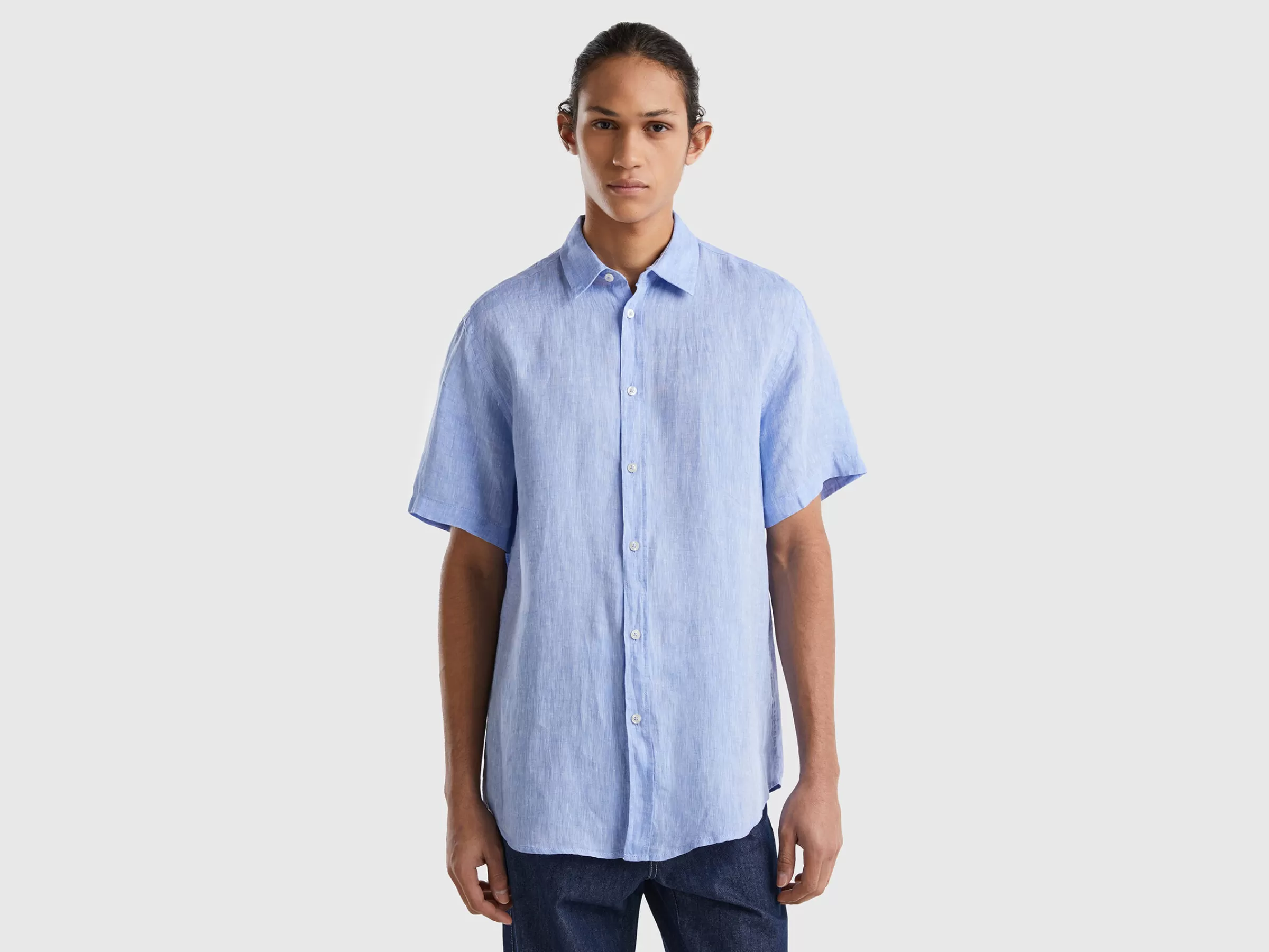 Camisa De Manga Curta 100% Linho^Benetton Store