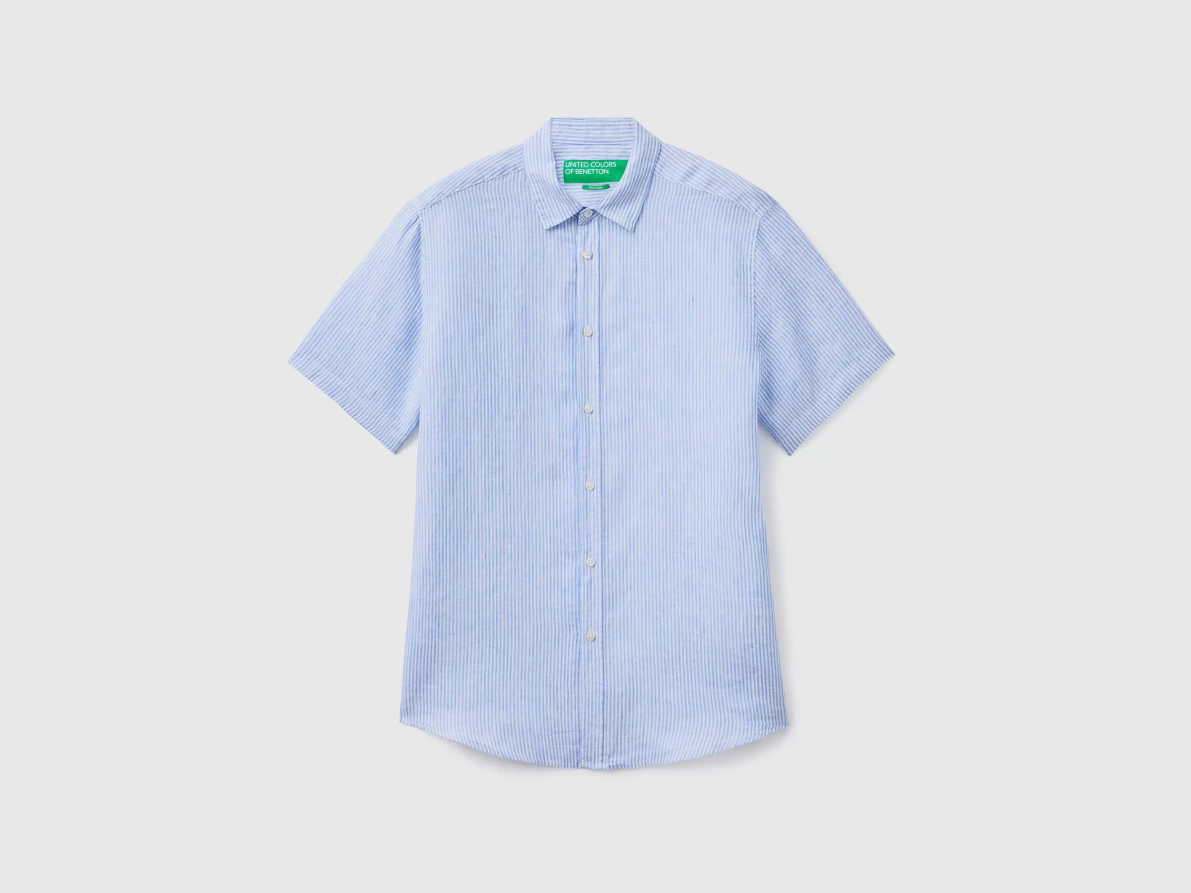 Camisa De Manga Curta 100% Linho^Benetton Shop