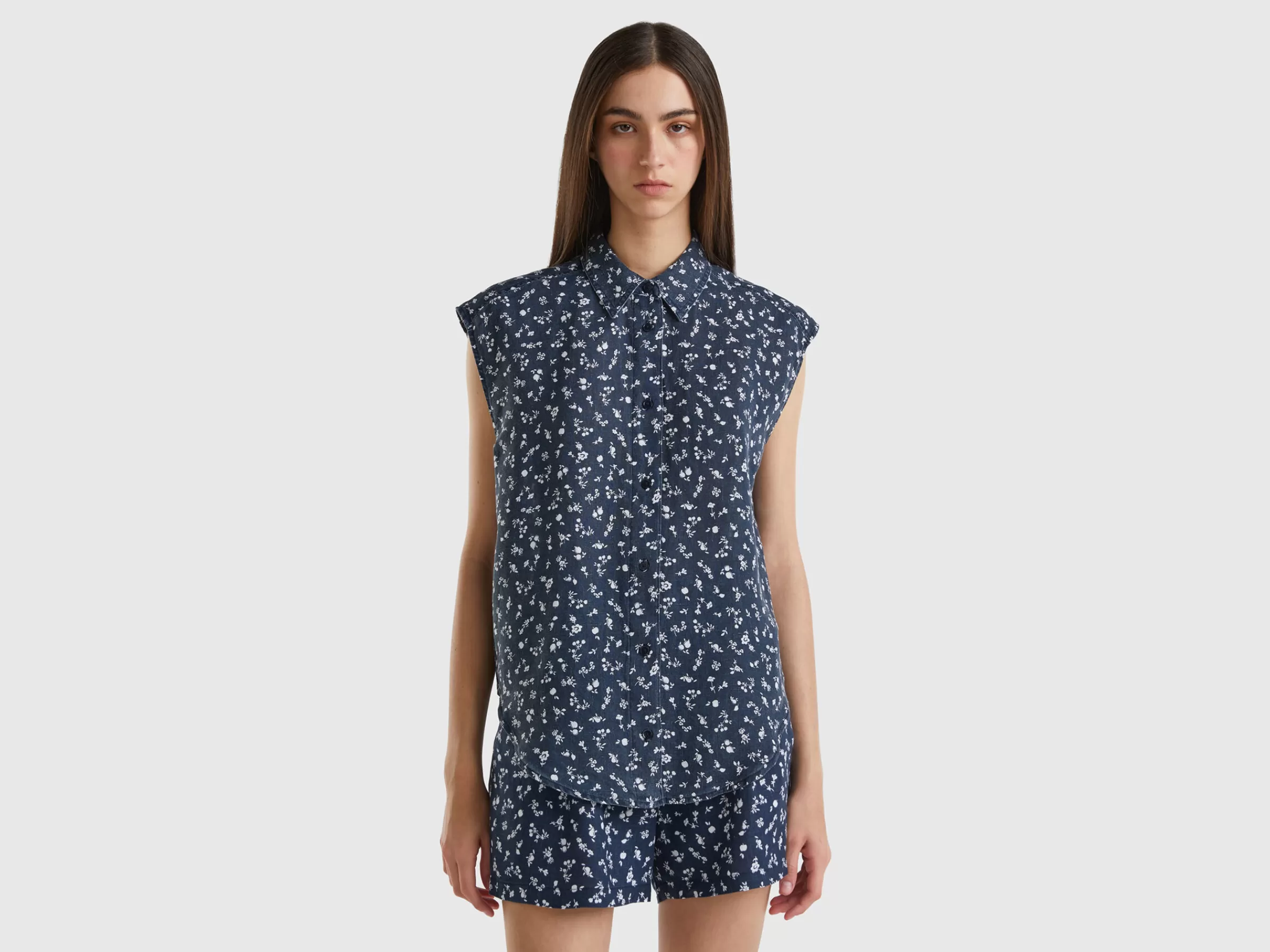 Camisa Em Puro Linho Estampado^Benetton Clearance