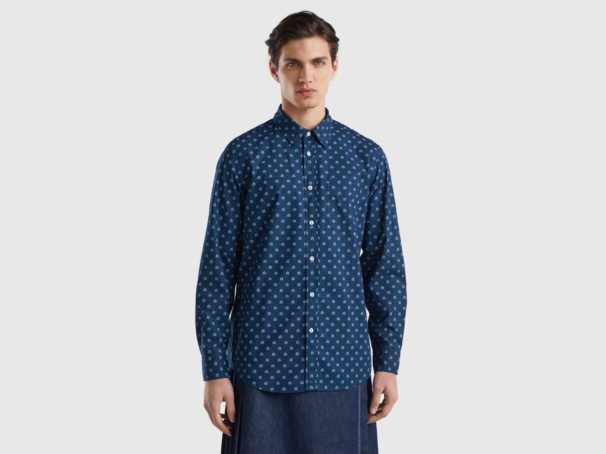 Camisa Padrao Em Algodão Leve^Benetton Flash Sale