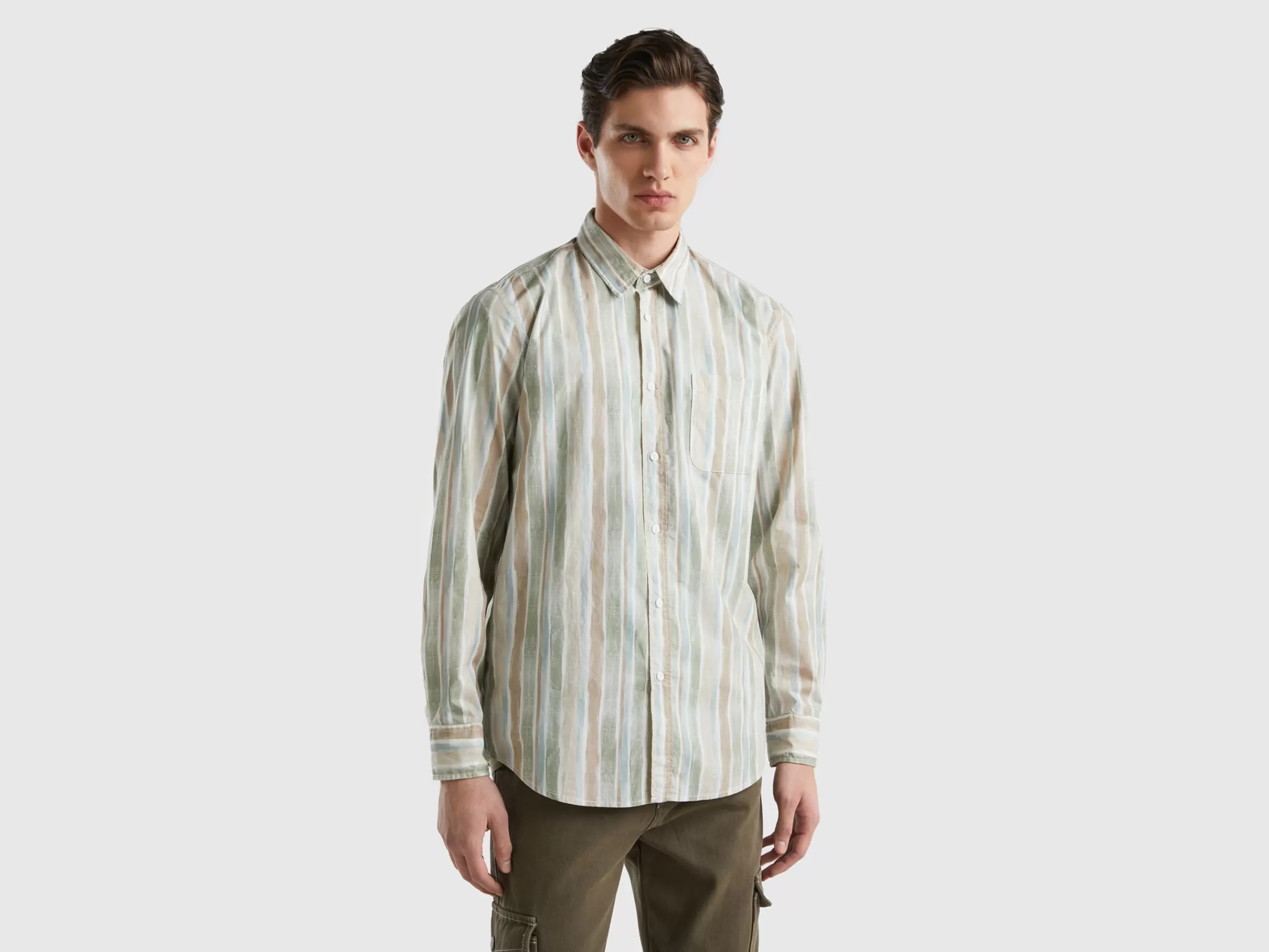 Camisa Padrao Em Algodão Leve^Benetton Best