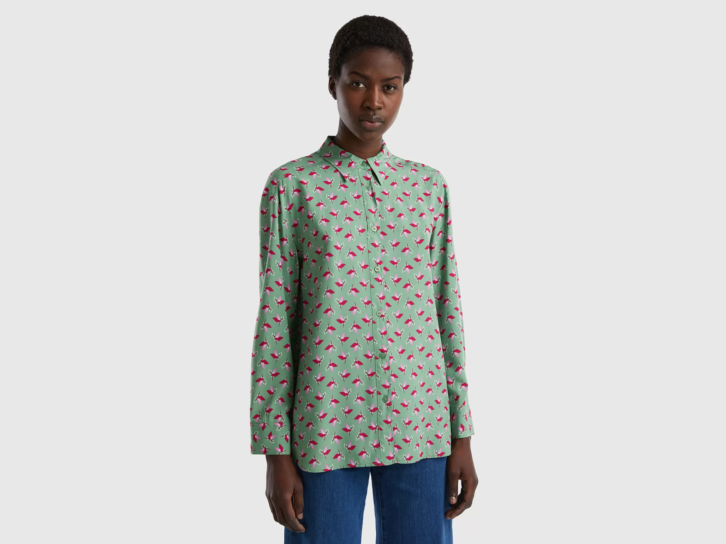 Camisa Padrao Em Viscose Sustentavel^Benetton Outlet