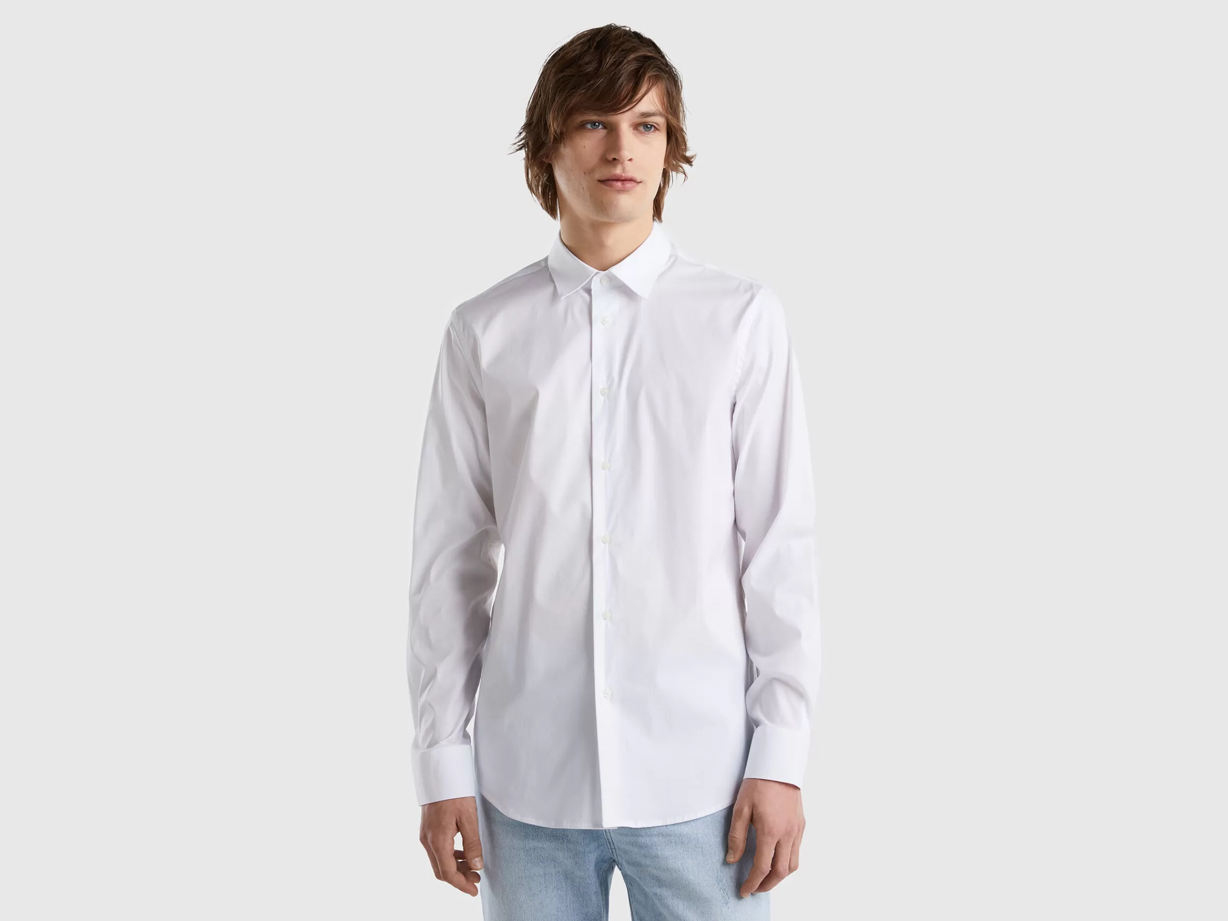 Camisa Slim Fit Cor Solida^Benetton Shop