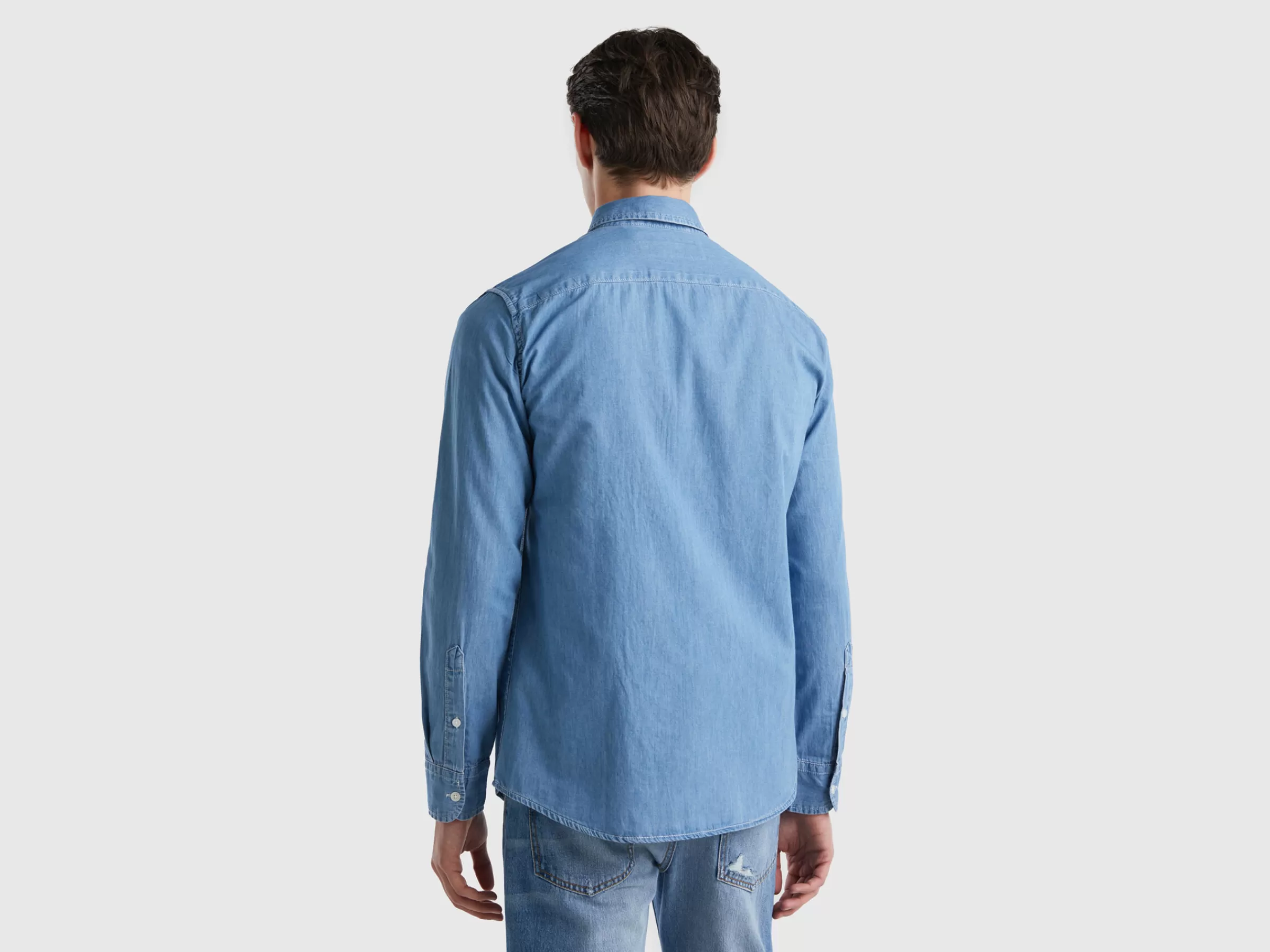 Camisa Slim Fit Em Chambray^Benetton Hot