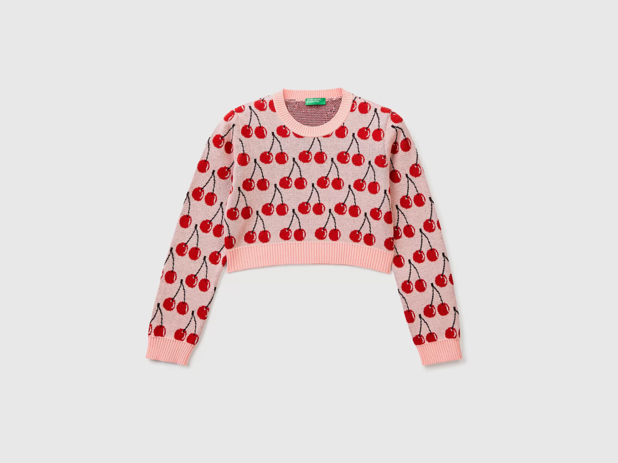 Camisola Cropped Rosa Com Padrao De Cerejas^Benetton Best