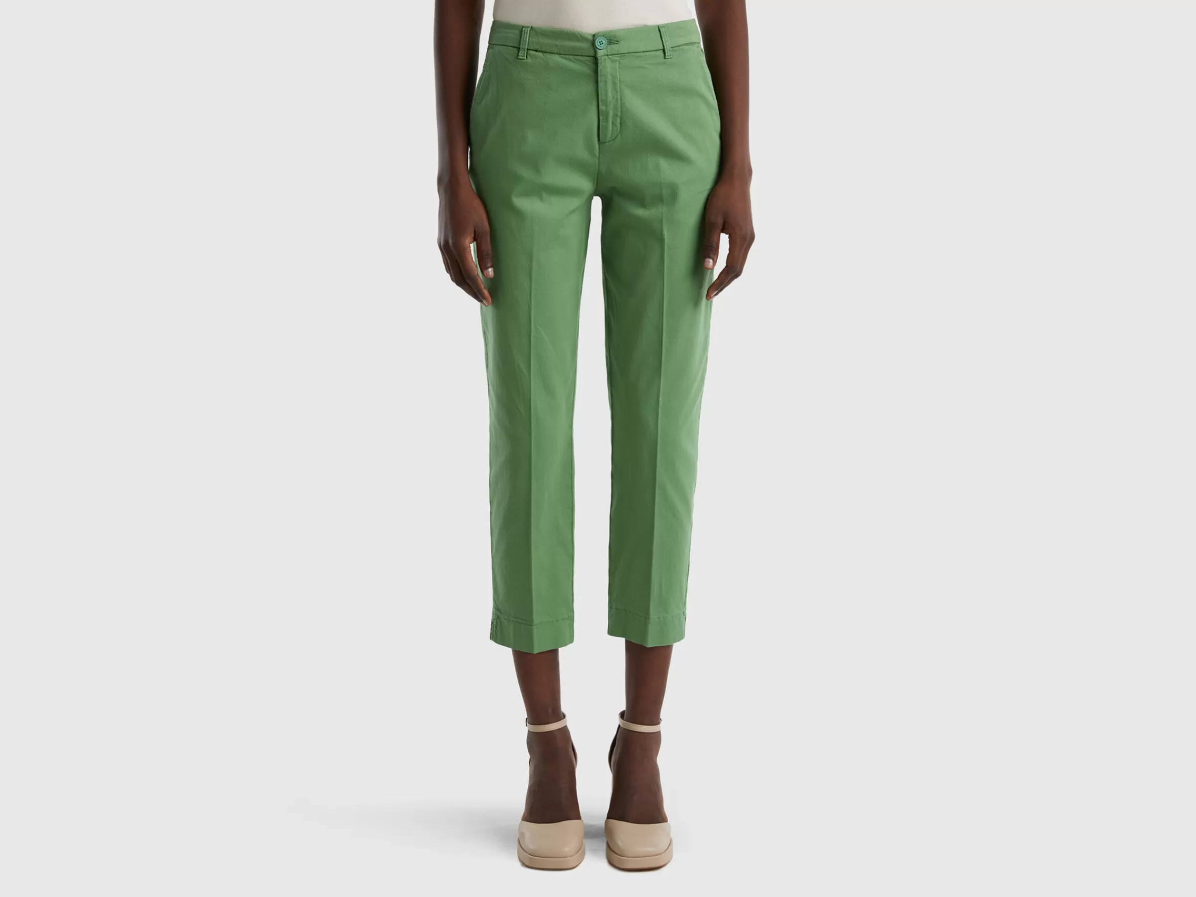 Chinos Cropped Em Algodão Stretch^Benetton Sale