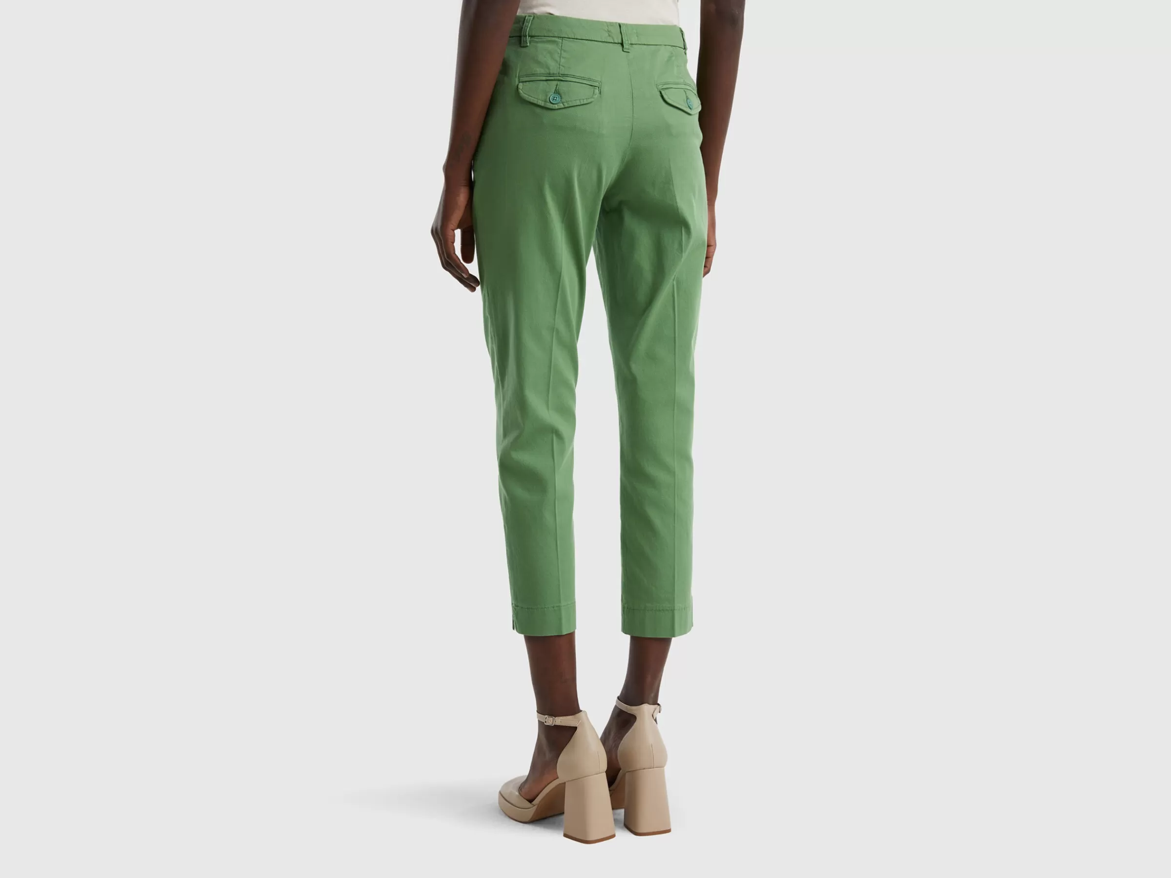 Chinos Cropped Em Algodão Stretch^Benetton Sale