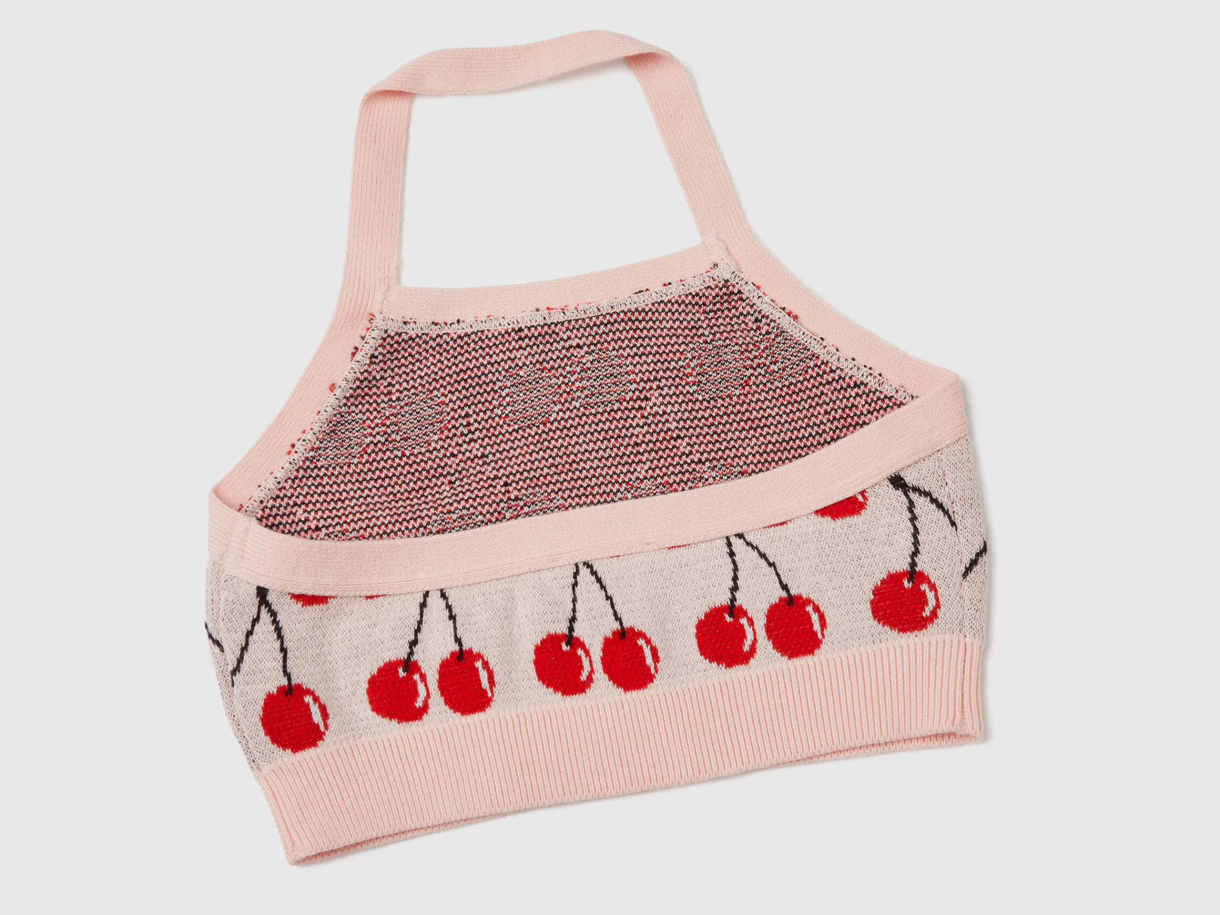 Crop Top Rosa Com Padrao De Cerejas^Benetton Best