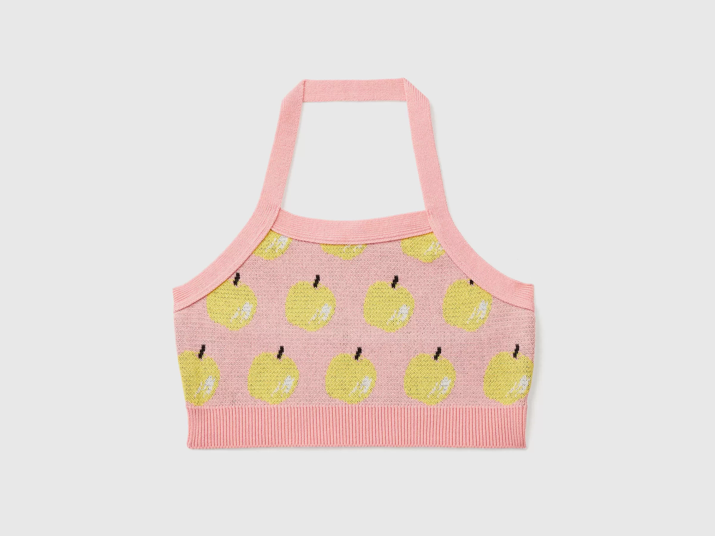 Crop Top Rosa Com Padrao De Macas^Benetton Cheap