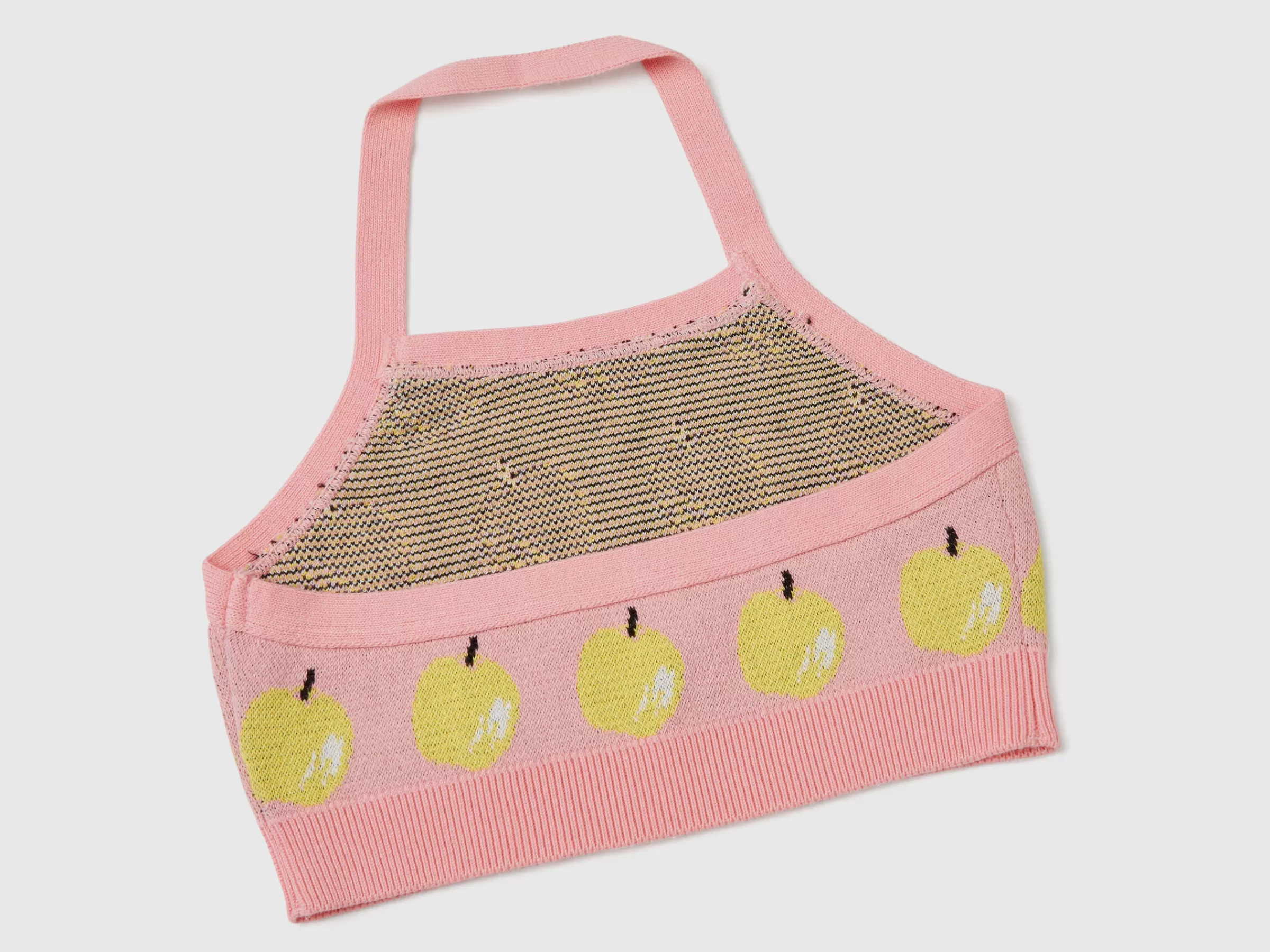 Crop Top Rosa Com Padrao De Macas^Benetton Cheap
