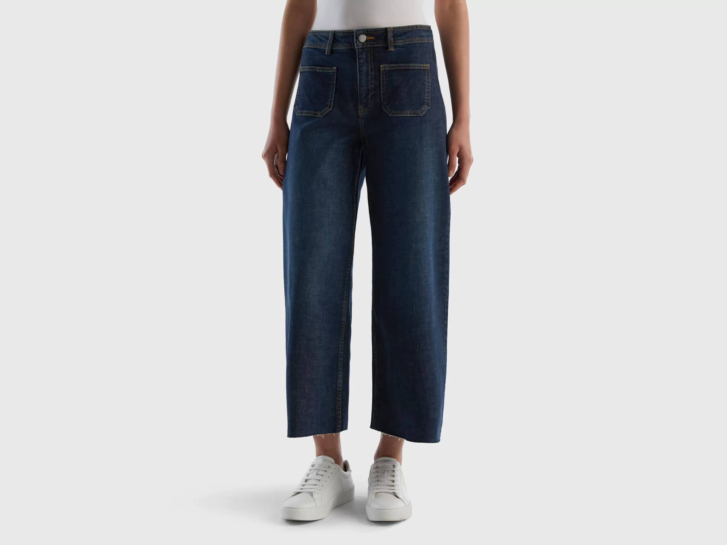 Jeans Cropped Com Perna Ampla^Benetton Discount