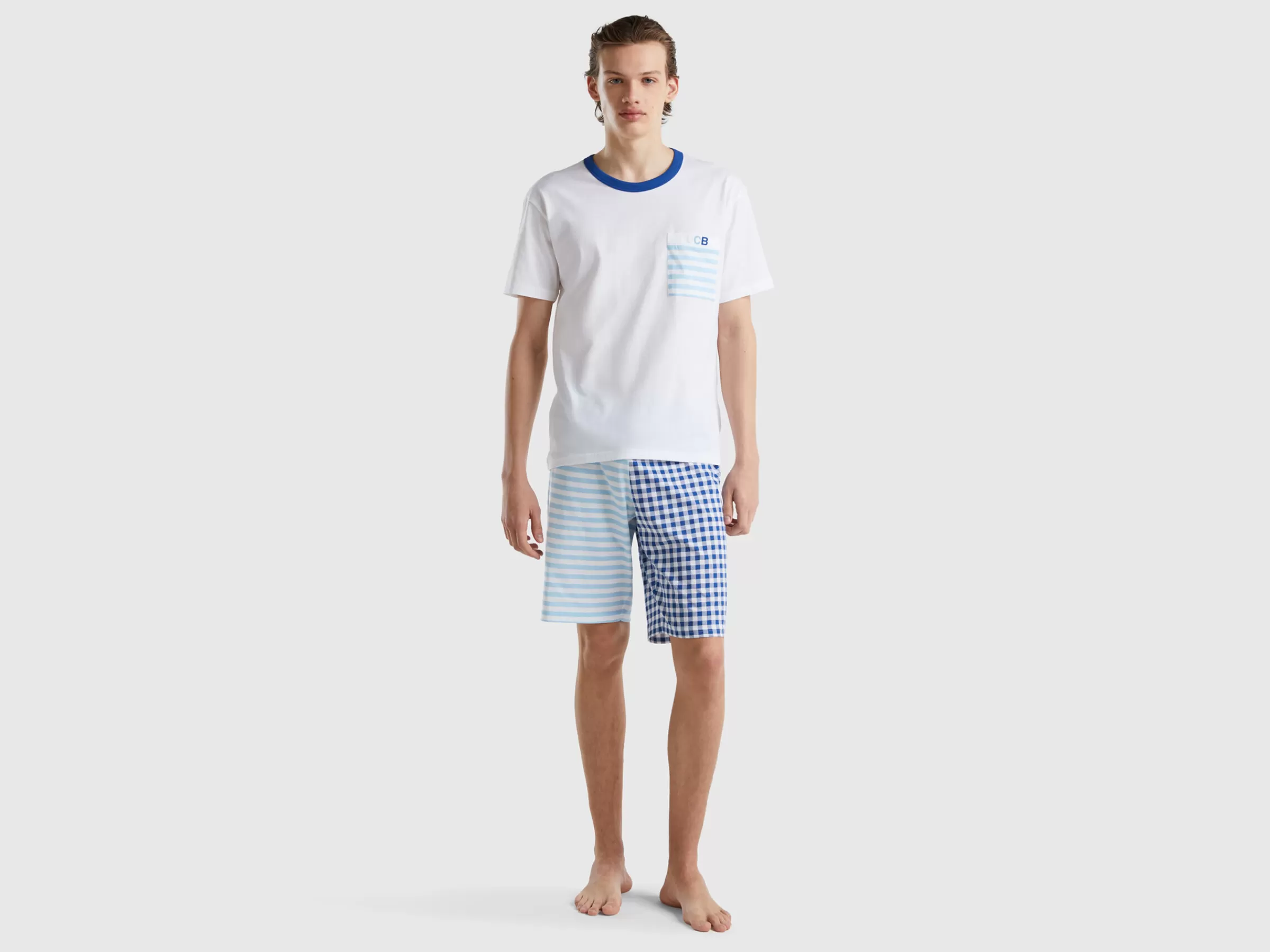 Pijama Curto Com Riscas E Quadrados^Benetton Discount