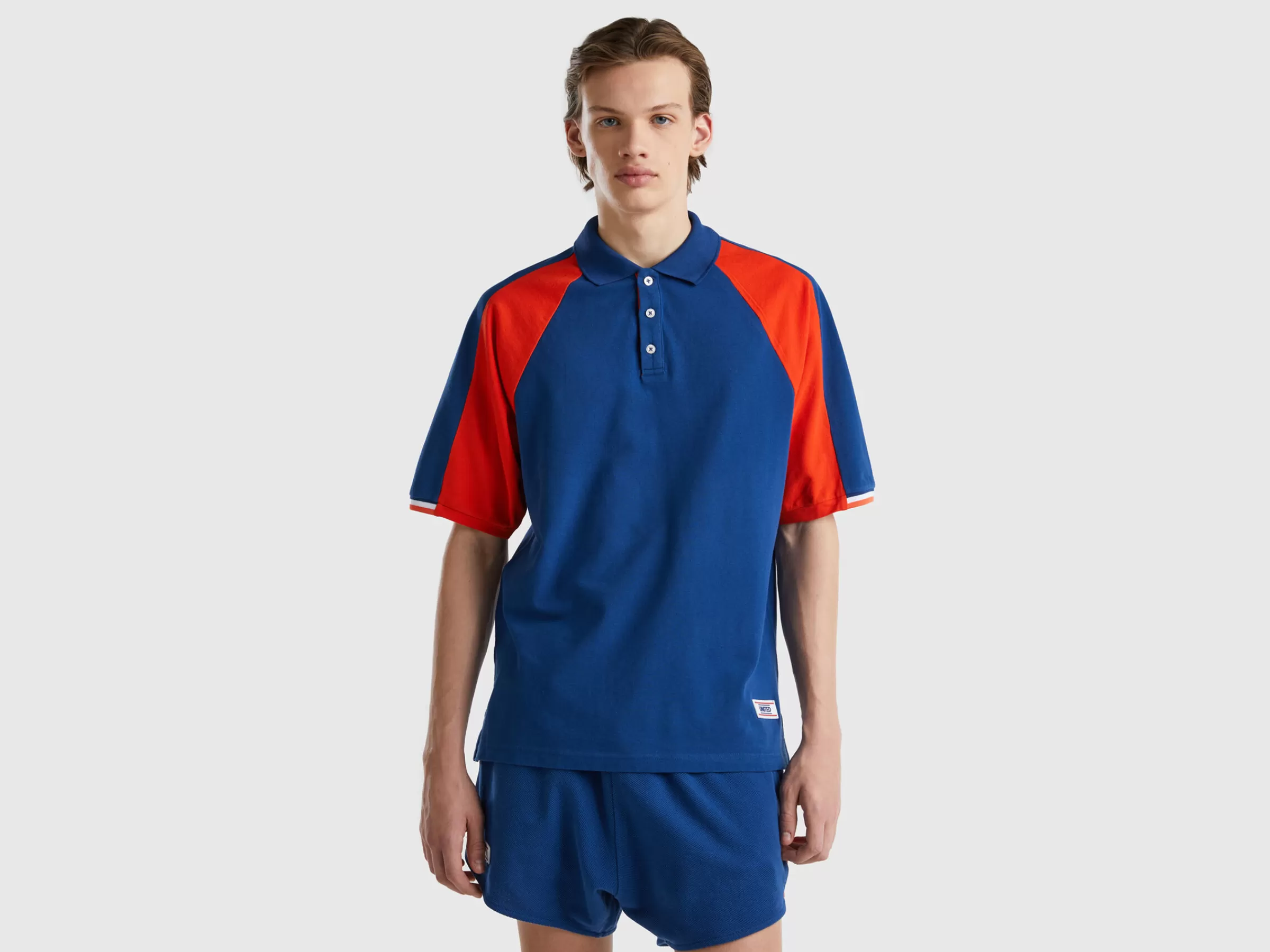 Polo Azul-Escuro Com Faixas Vermelhas^Benetton Discount