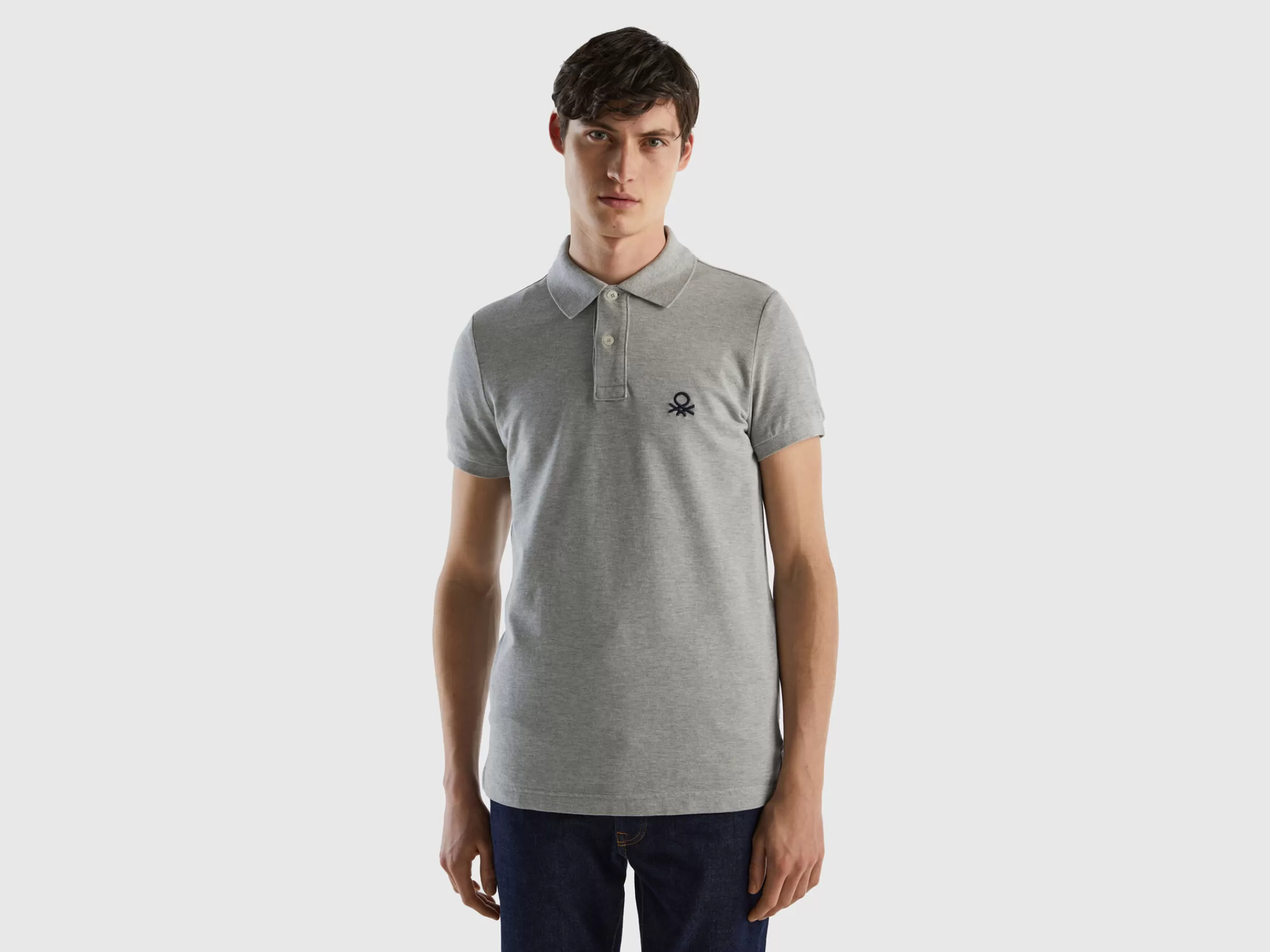 Polo Cinza Melange Slim Fit^Benetton Discount