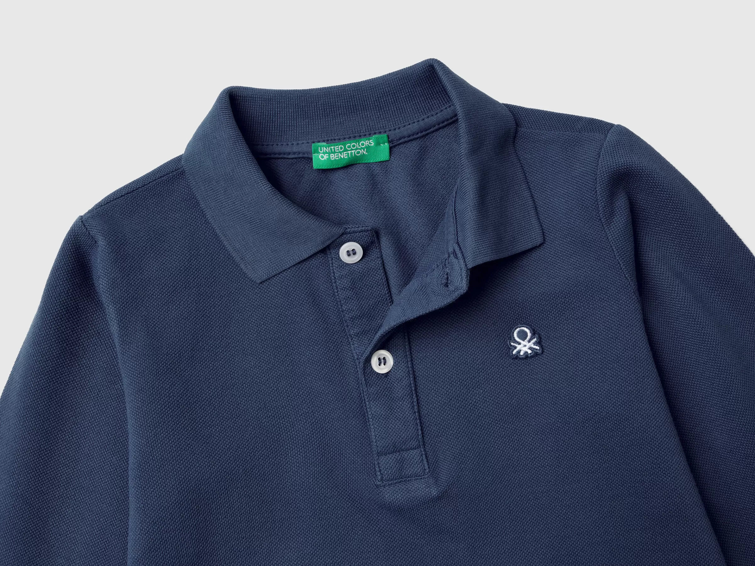 Polo De Manga Comprida Em Algodão Organico^Benetton Outlet