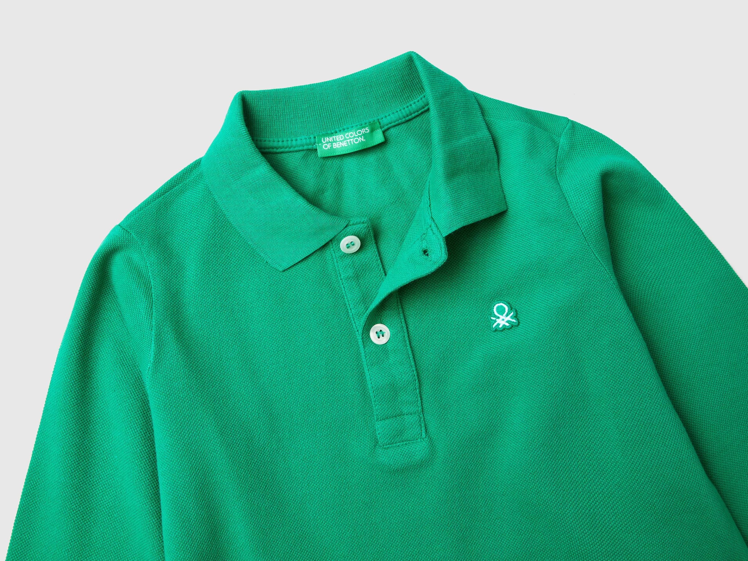 Polo De Manga Comprida Em Algodão Organico^Benetton Cheap