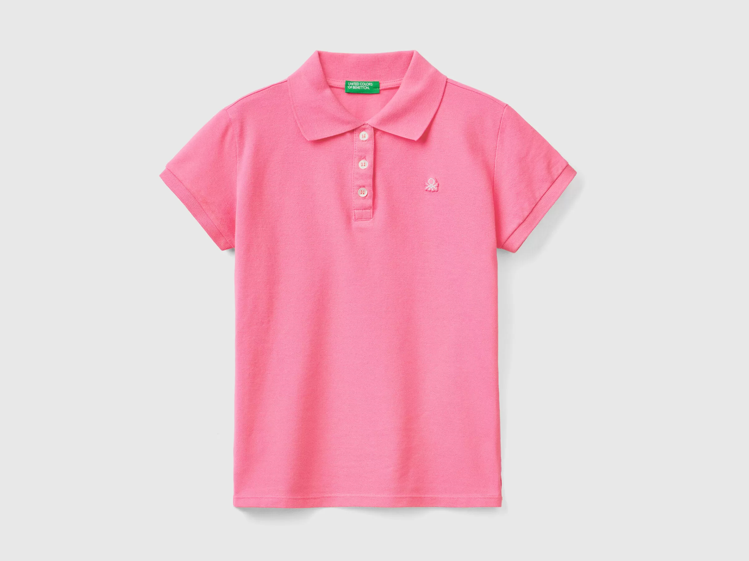 Polo De Manga Curta Em Algodão Organico^Benetton New