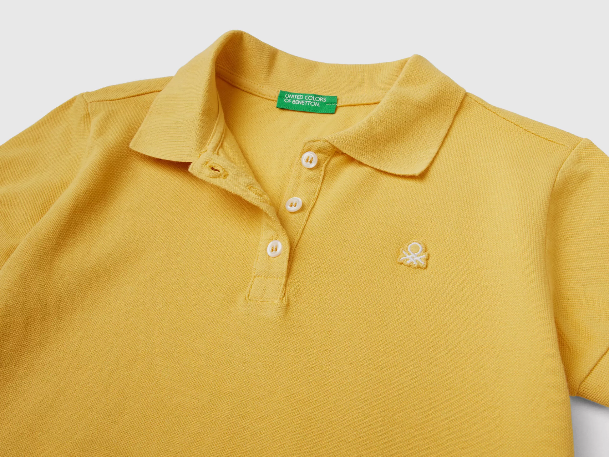 Polo De Manga Curta Em Algodão Organico^Benetton Hot