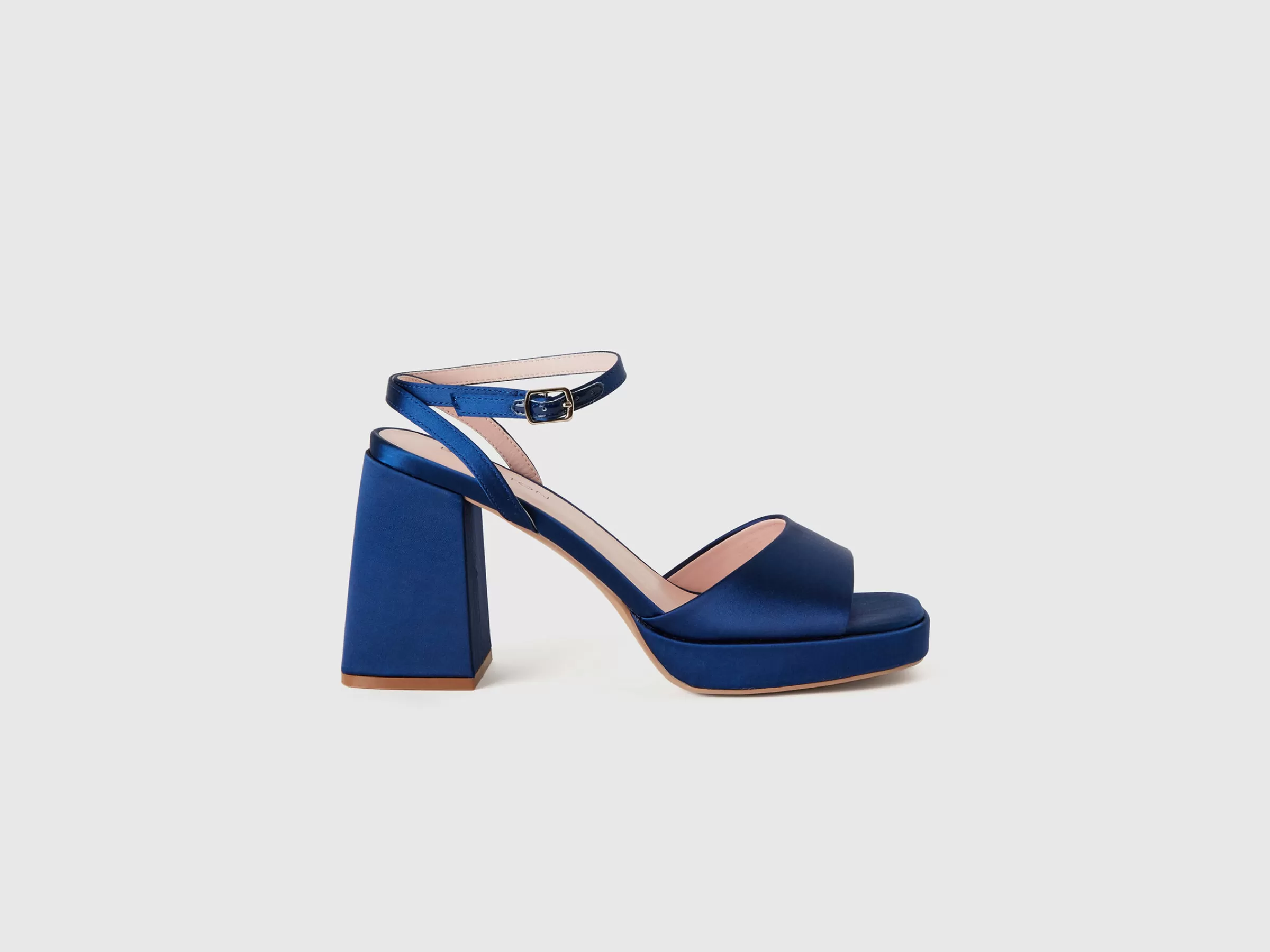 Sandalias Azul-Escuro Em Cetim Com Salto E Plataforma^Benetton Clearance