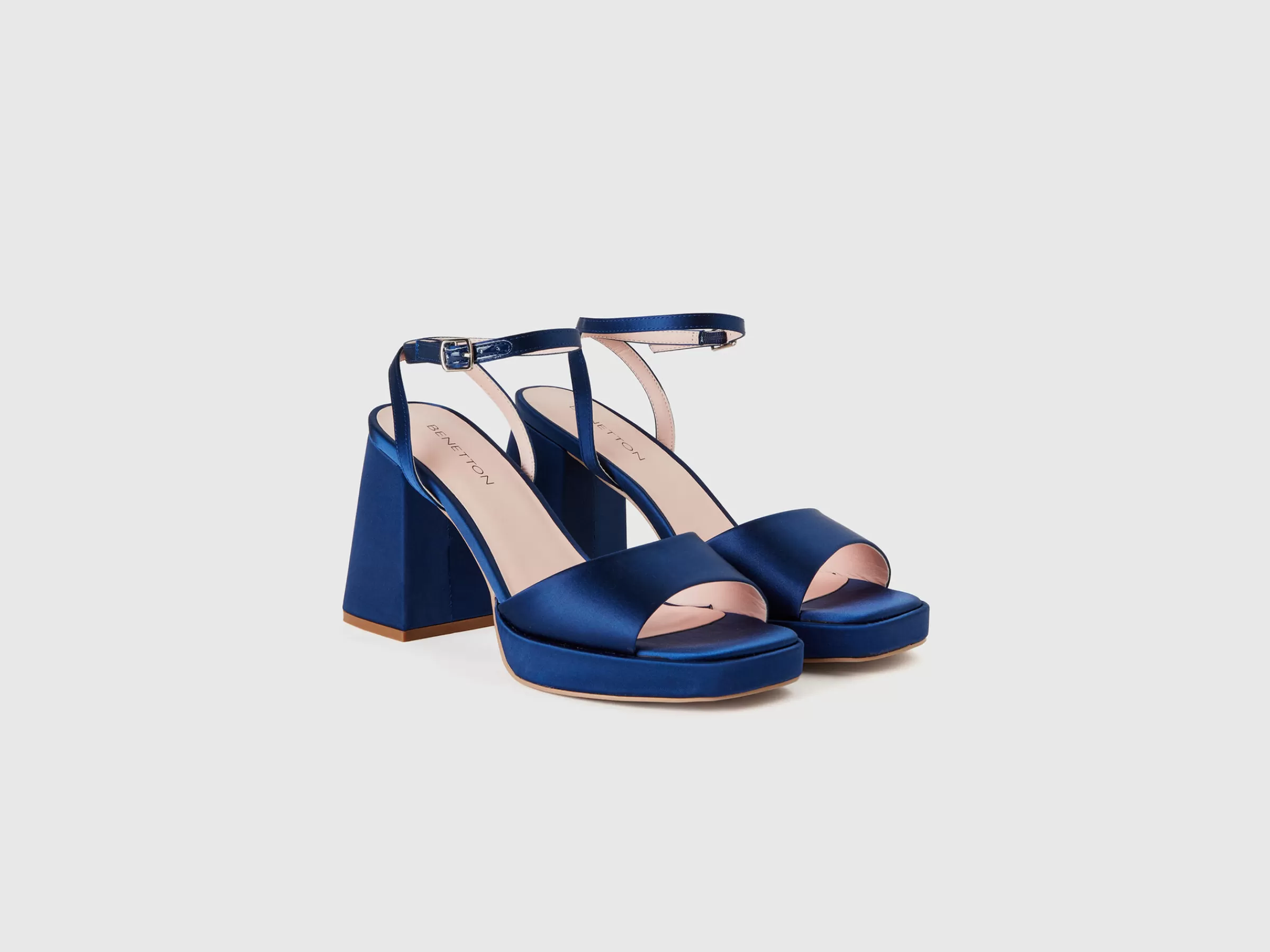 Sandalias Azul-Escuro Em Cetim Com Salto E Plataforma^Benetton Clearance