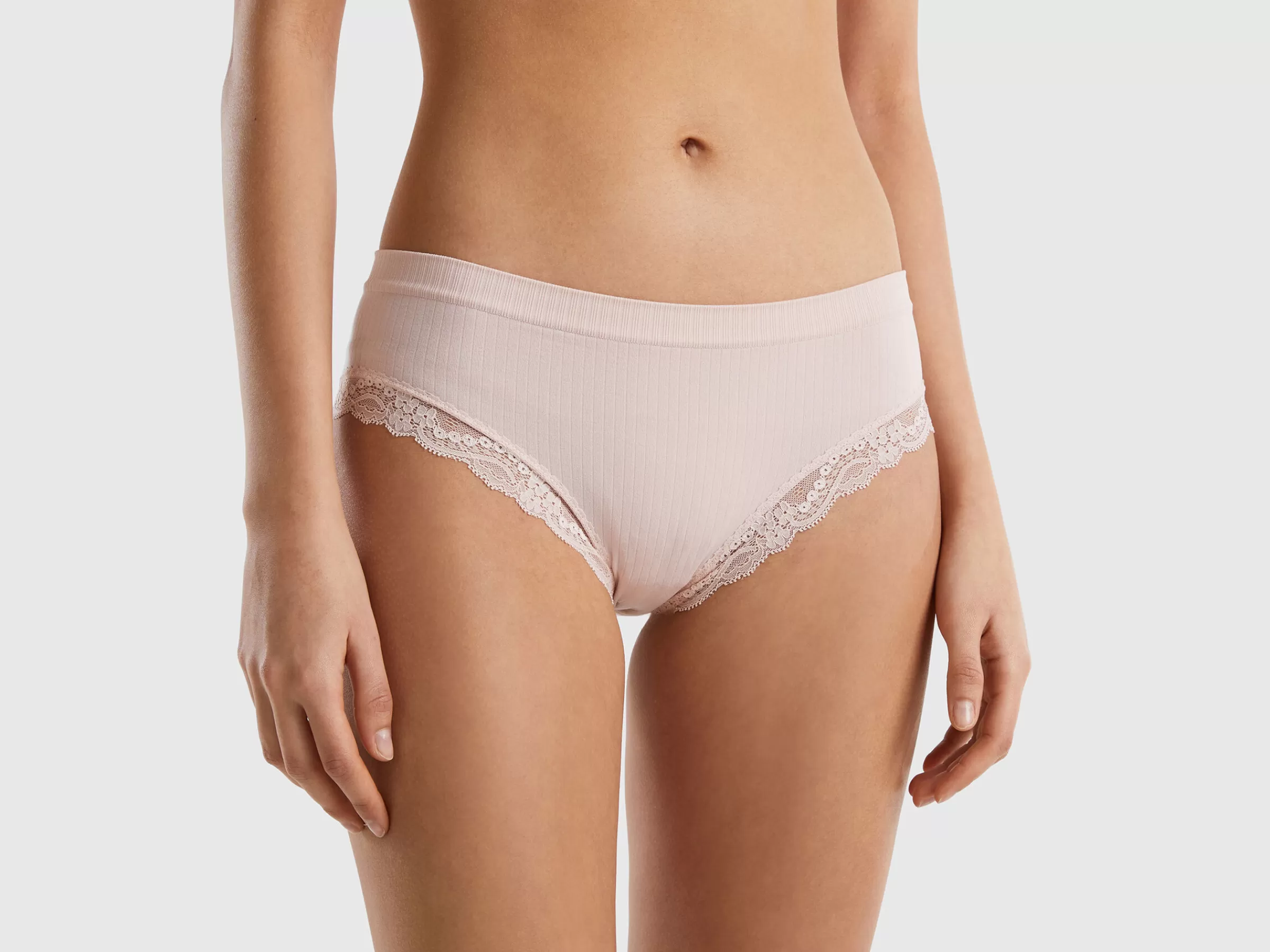 Slip Canelado Com Renda^Benetton Flash Sale