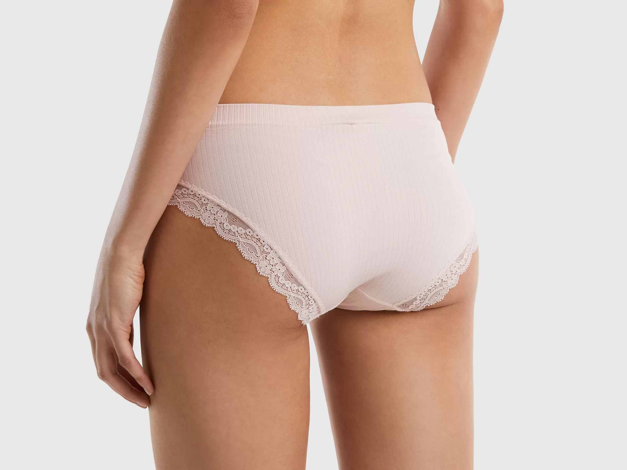 Slip Canelado Com Renda^Benetton Flash Sale