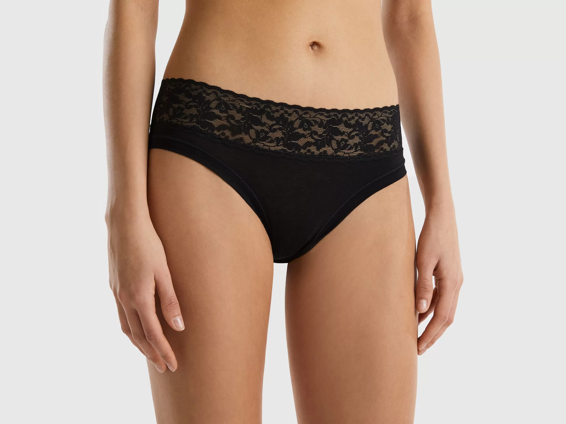 Slip Com Renda Em Algodão Organico Super Stretch^Benetton Cheap