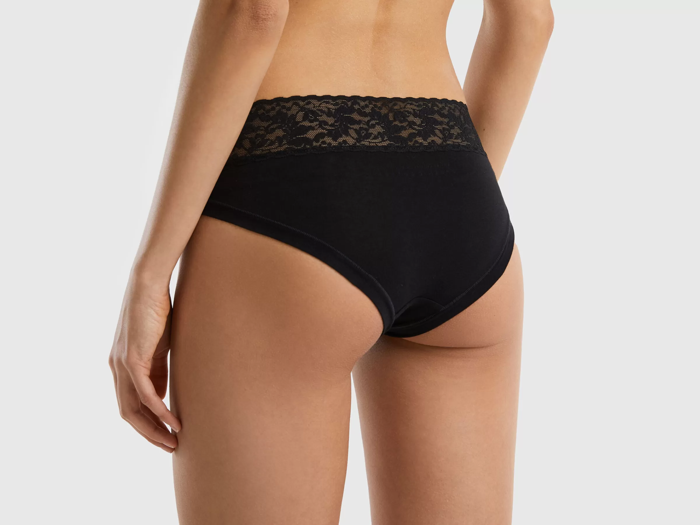 Slip Com Renda Em Algodão Organico Super Stretch^Benetton Cheap