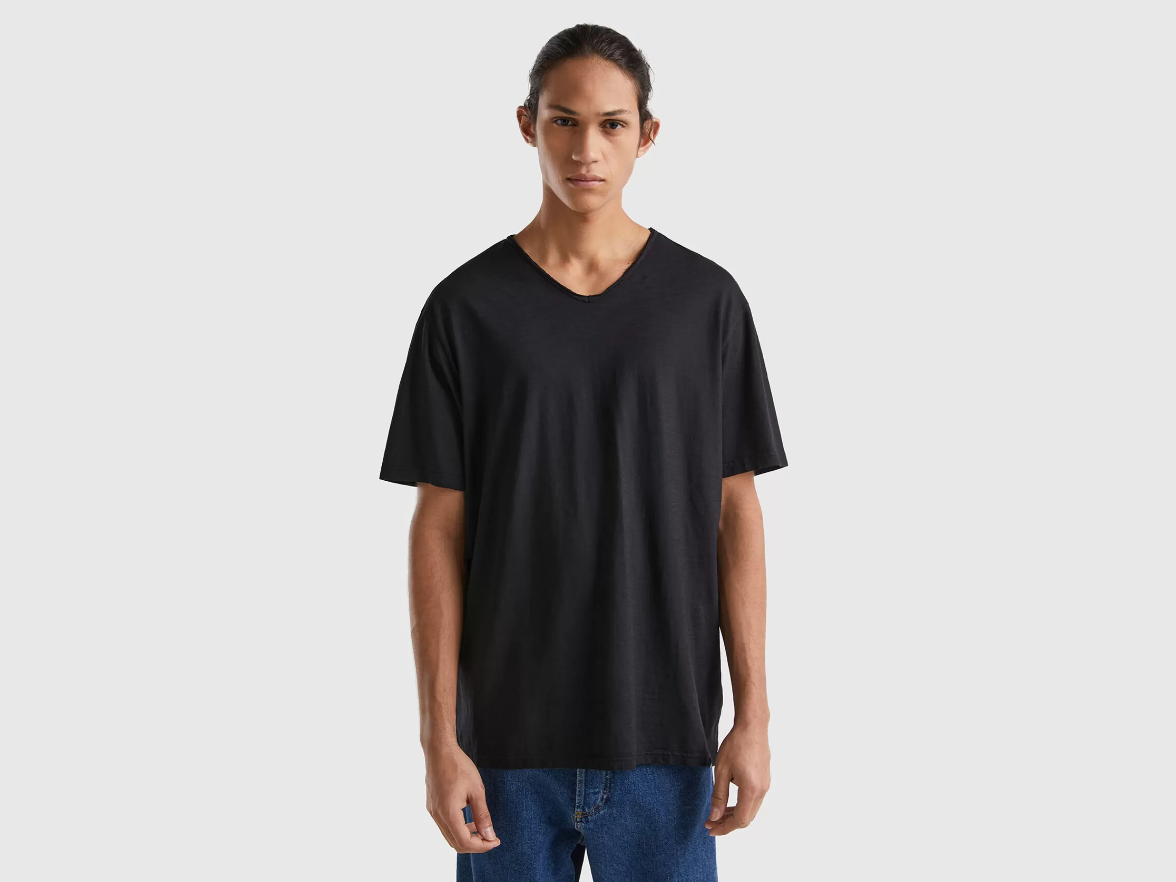 T-Shirt 100% Algodão Com Decote Em V^Benetton Cheap