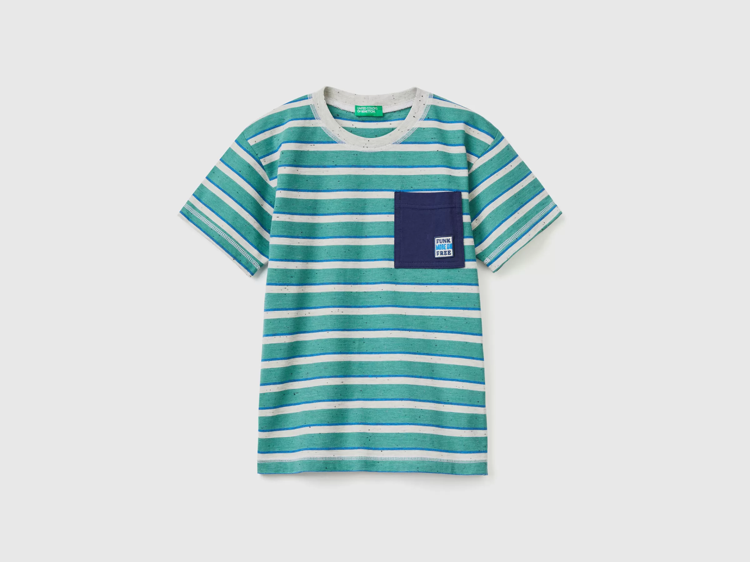 T-Shirt As Riscas Com Bolso Pequeno^Benetton Cheap